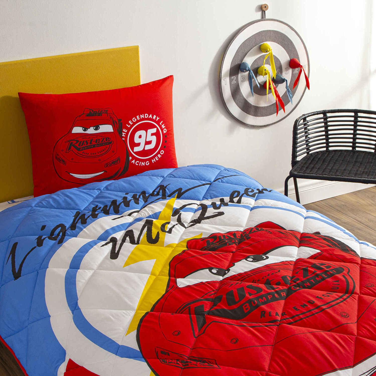 Taç Lisanslı Disney Cars Mcqueen Tek Kişilik Pamuk Yorgan Seti