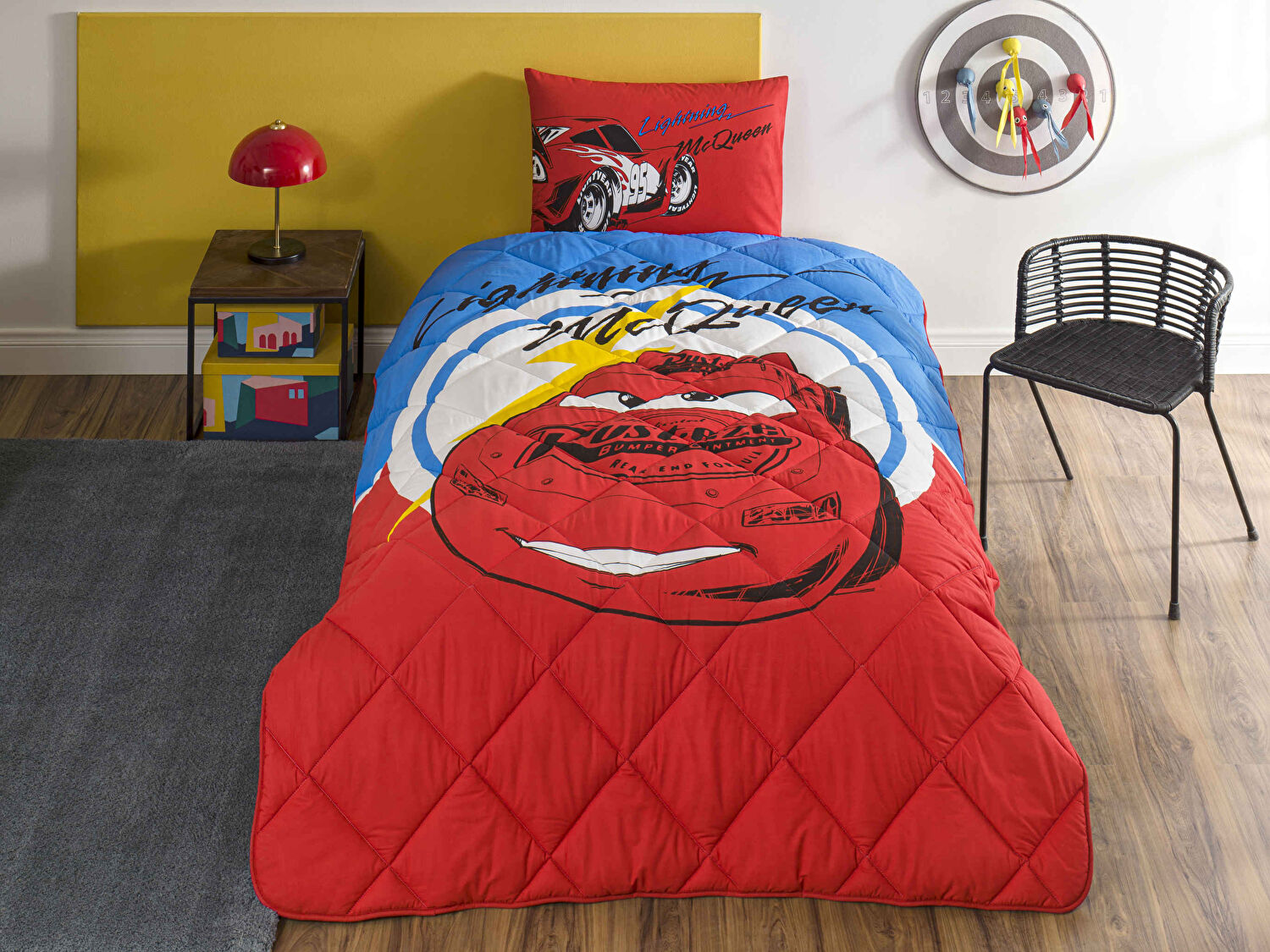 Taç Lisanslı Disney Cars Mcqueen Tek Kişilik Pamuk Yorgan Seti