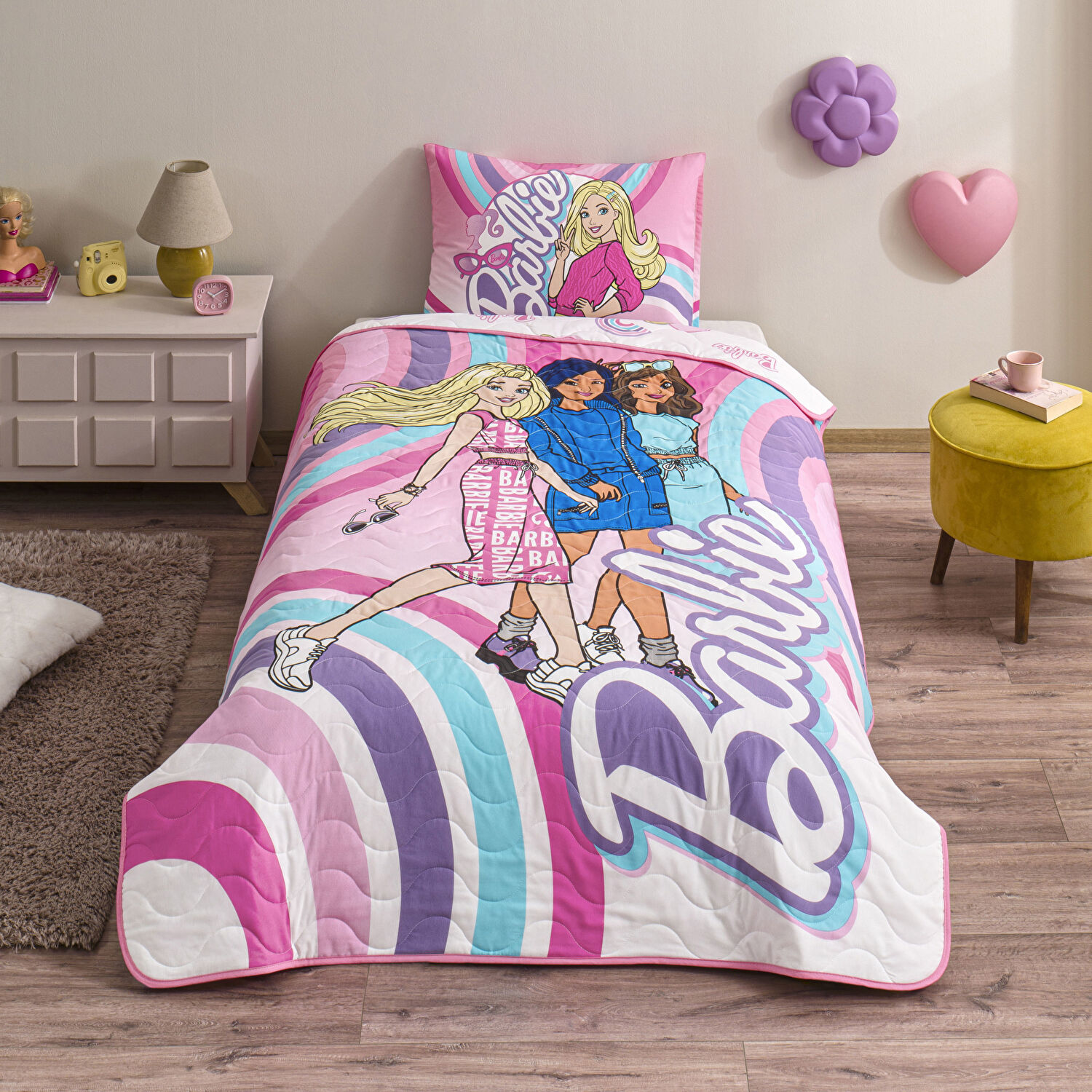 Lisanslı Barbie Imagine Tek Kişilik Yatak Örtüsü Seti