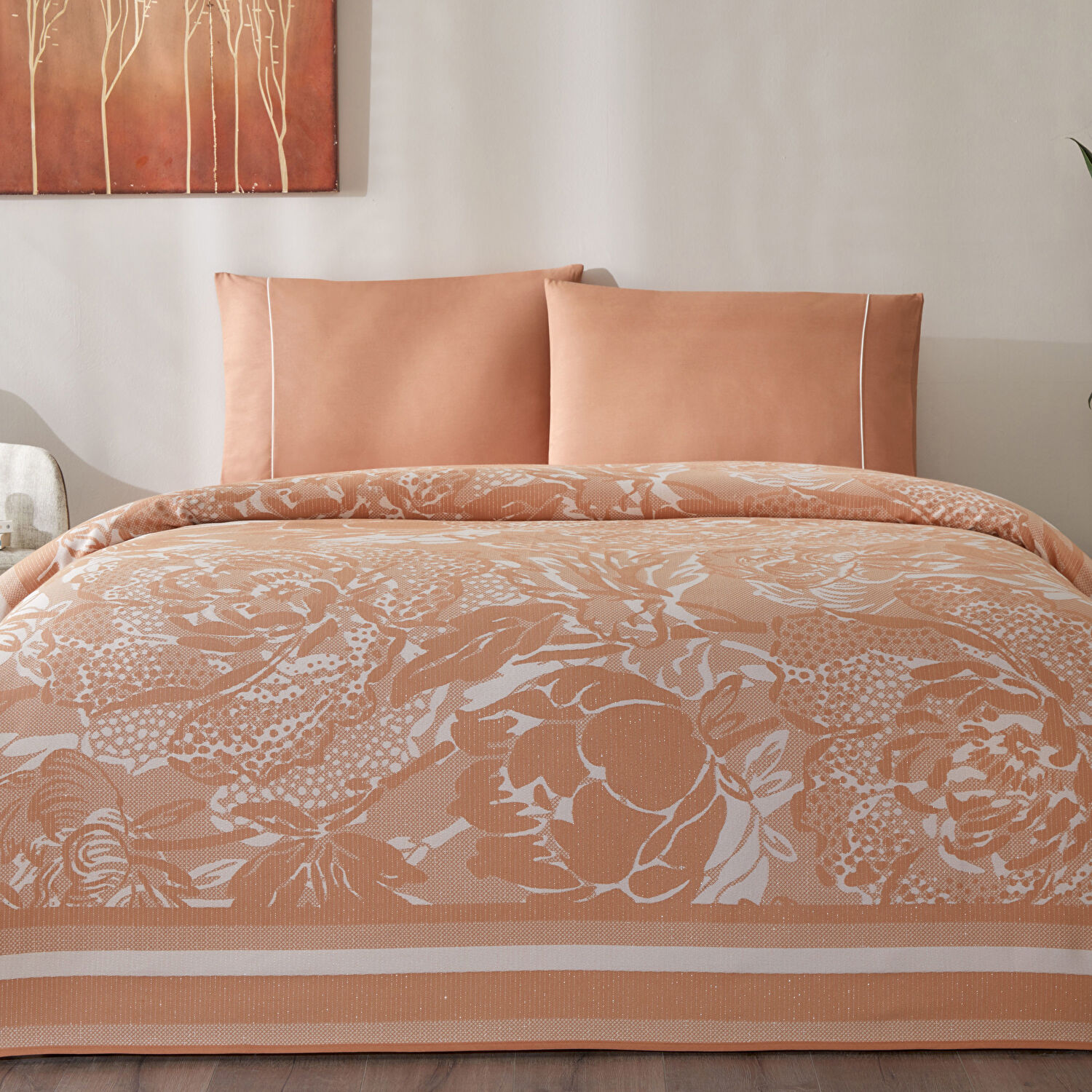 Taç Jakar Idore Çift Kişilik Pike Takımı Somon