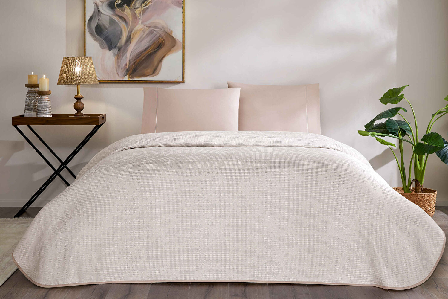 Taç Jakar Tresor Tek Kişilik Pike Takımı Pudra