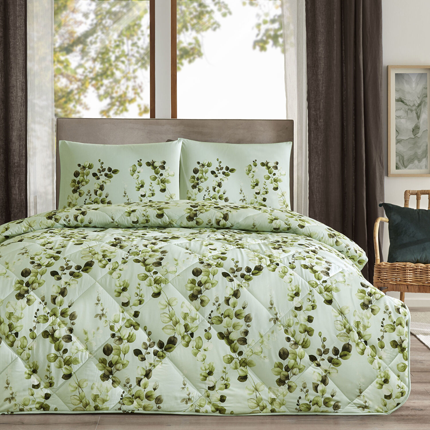 Taç Sarne Ranforce Çift Kişilik Yorgan Set Yeşil