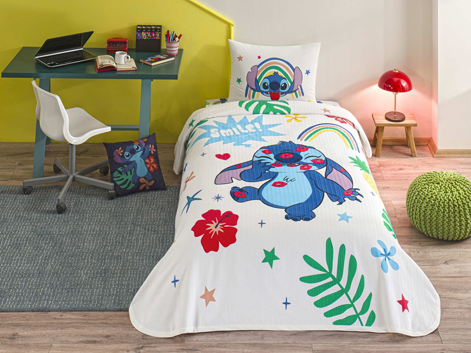 Taç Lisanslı Disney Stitch Tek Kişilik Pamuk Pike Takımı