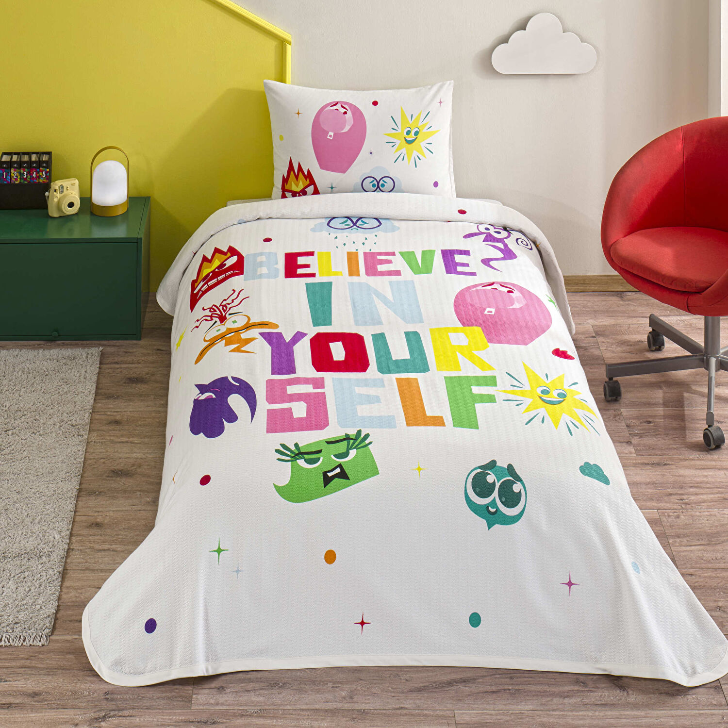 Taç Lisanslı Mickey Mouse Happy Tek Kişilik Pamuk Pike Takımı