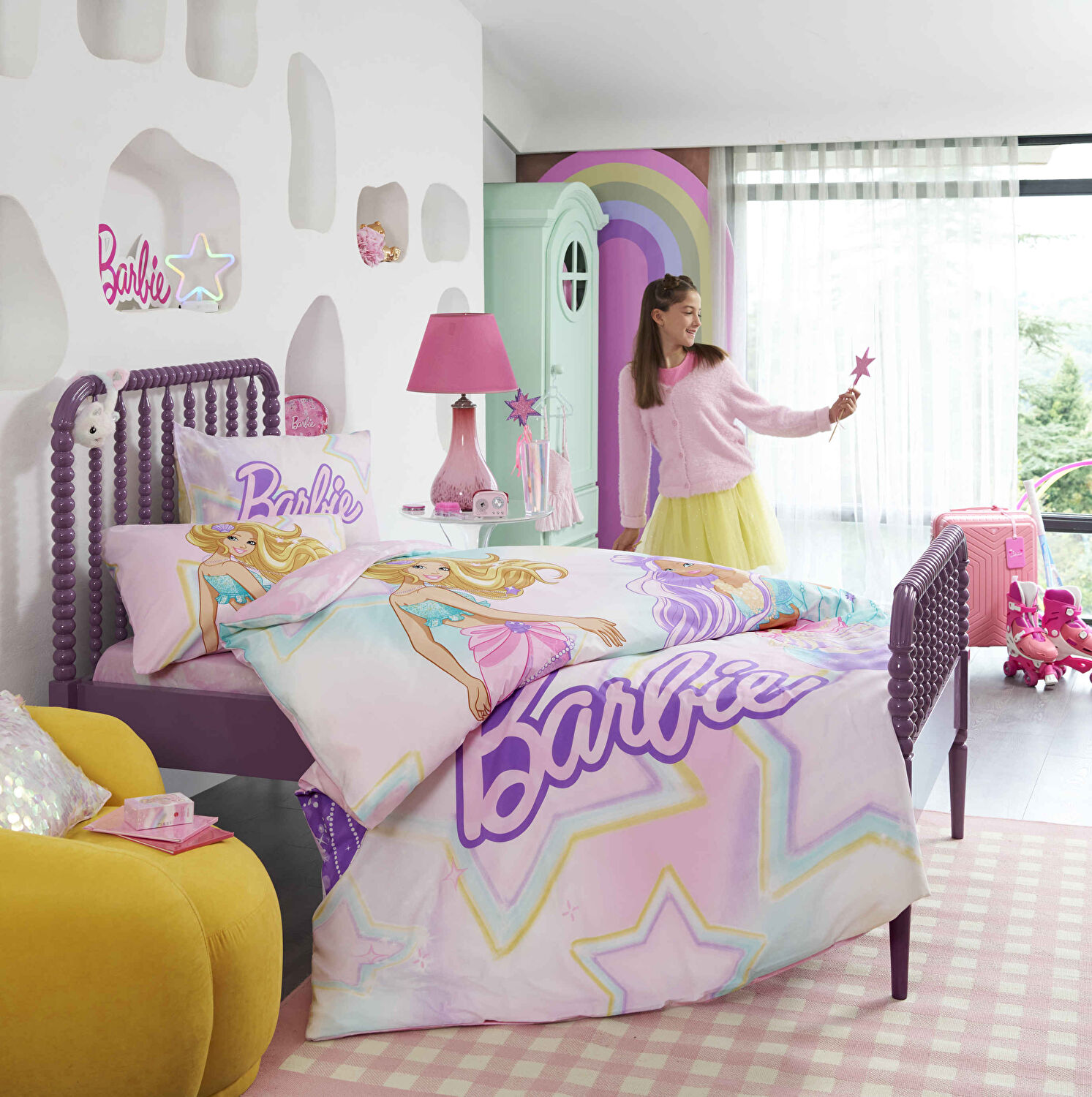 Taç Lisanslı Barbie Mermaid Tek Kişilik Pamuk Nevresim Takımı