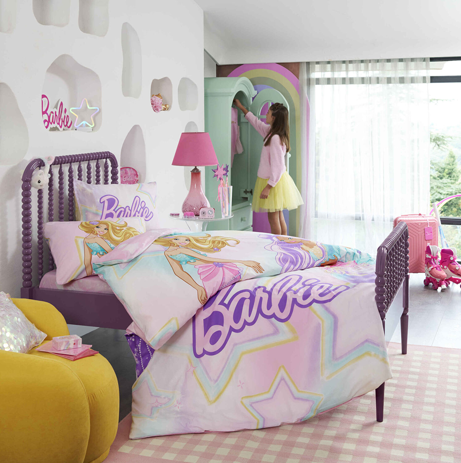 Taç Lisanslı Barbie Mermaid Tek Kişilik Pamuk Nevresim Takımı