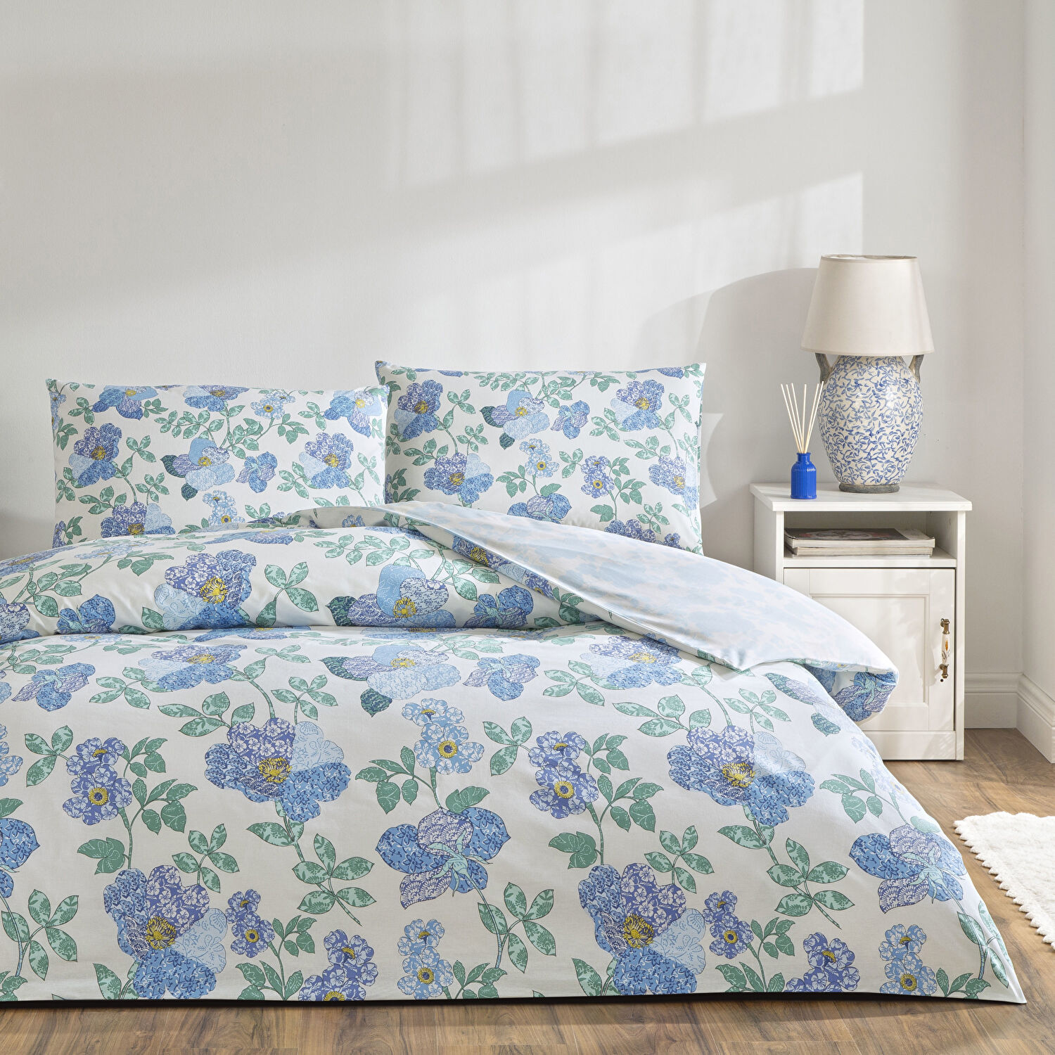 Taç Ardena Ranforce Çift Kişilik Nevresim Takımı Mavi