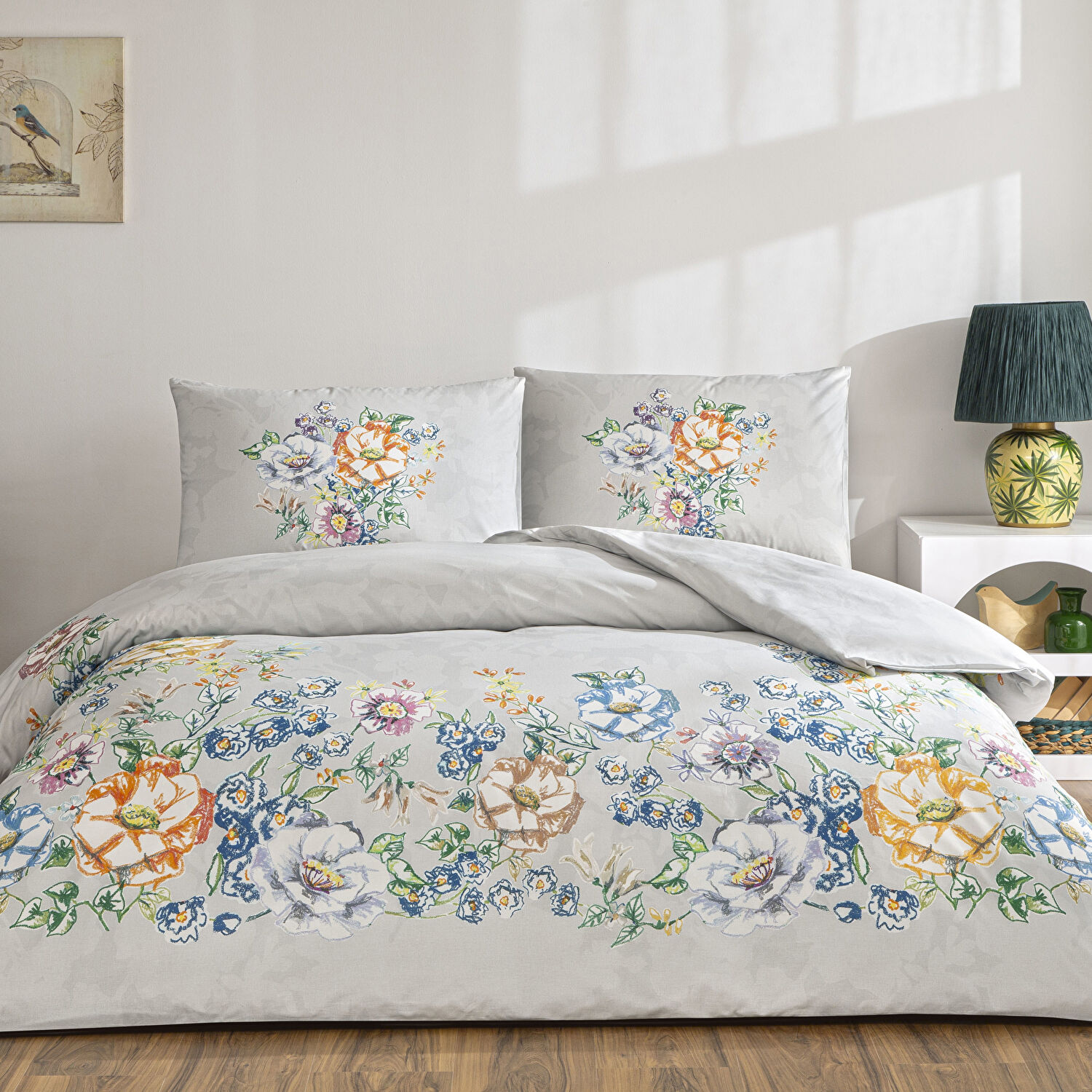 Taç Fiora Ranforce Çift Kişilik Nevresim Takımı Gri