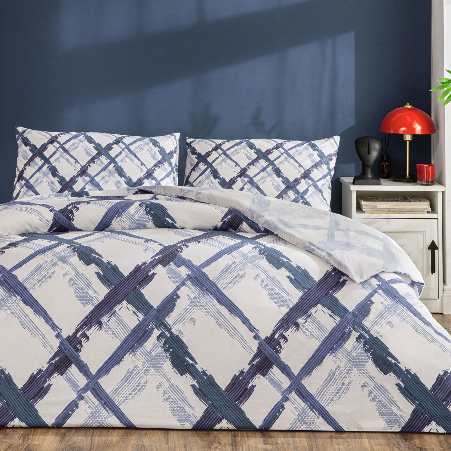 Taç Brıza Ranforce Çift Kişilik Nevresim Takımı Mavi