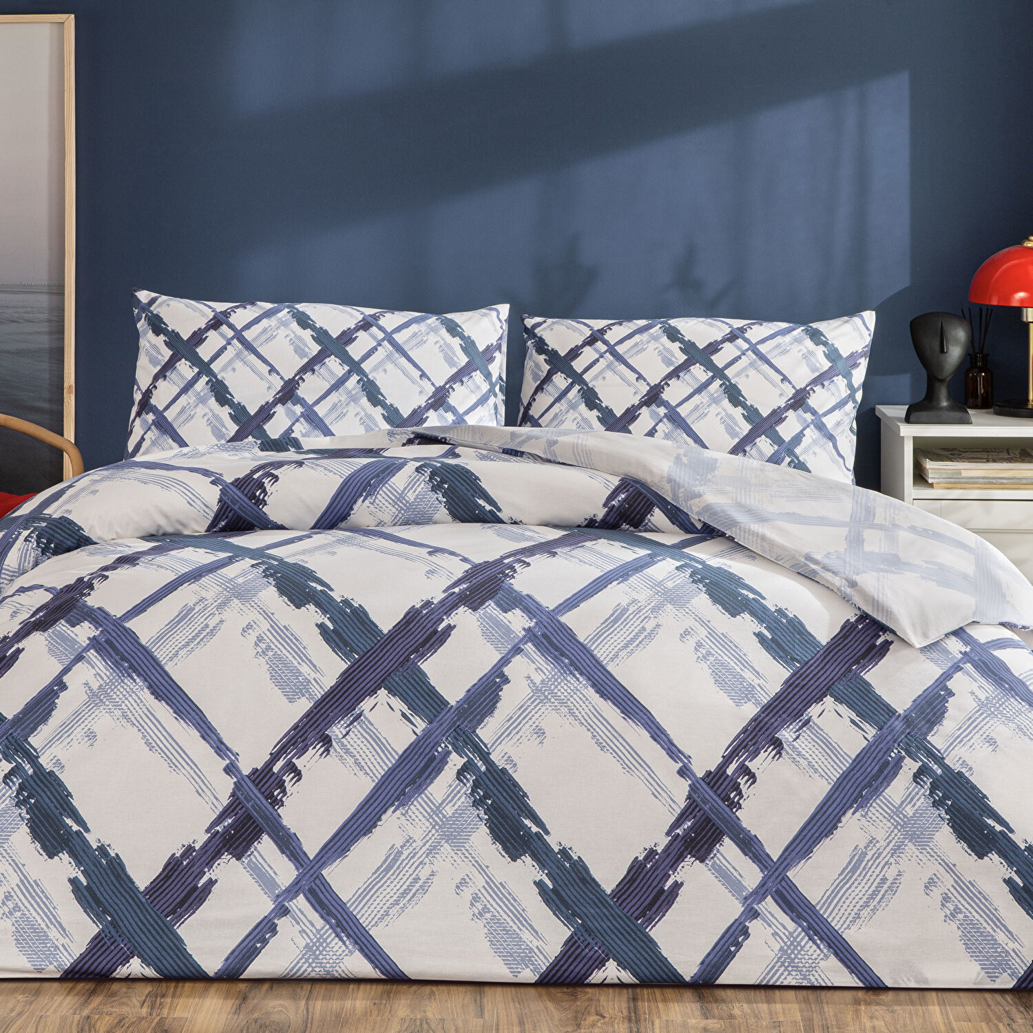 Taç Brıza Ranforce Çift Kişilik Nevresim Takımı Mavi