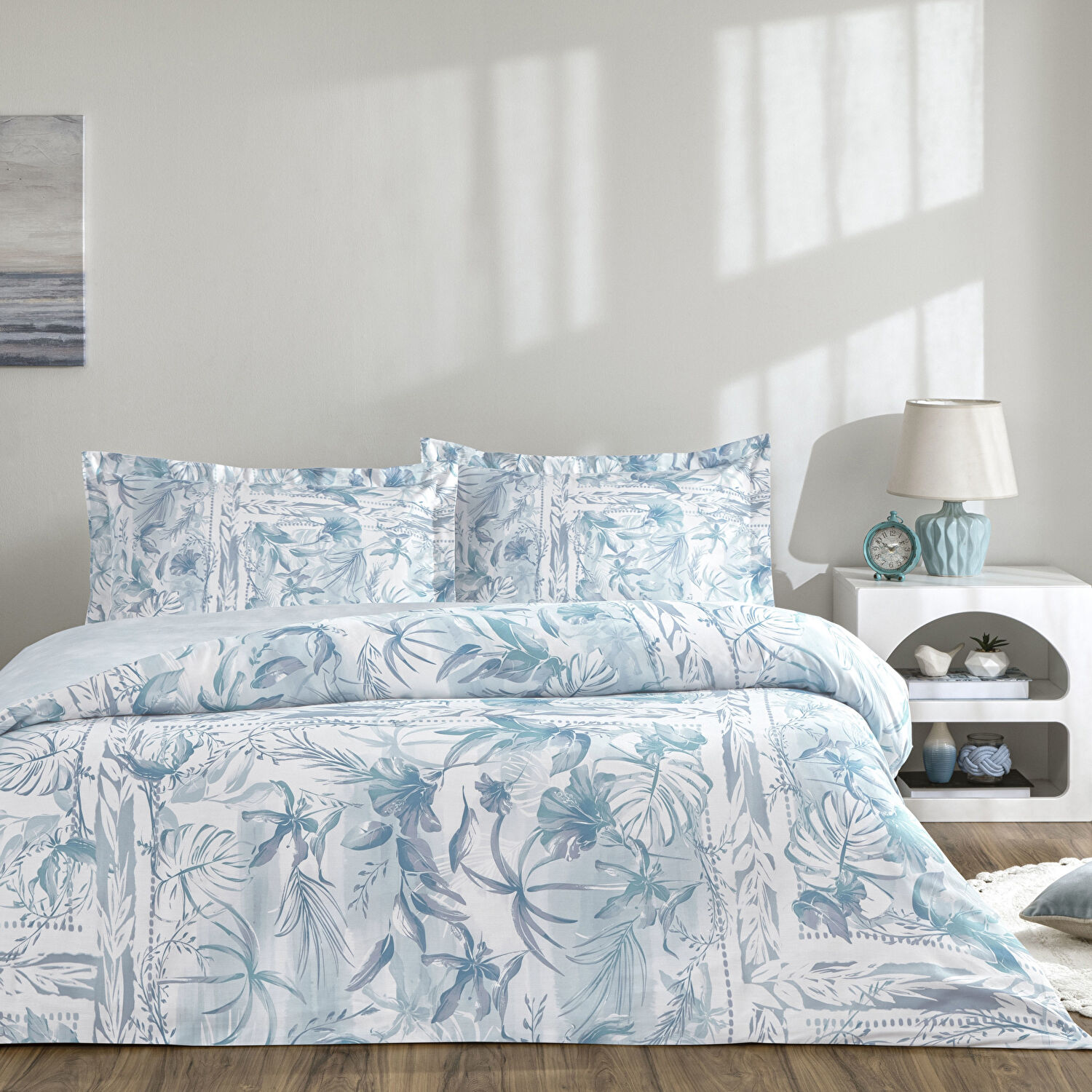 Taç Velora Saten Çift Kişilik Nevresim Takımı Mavi