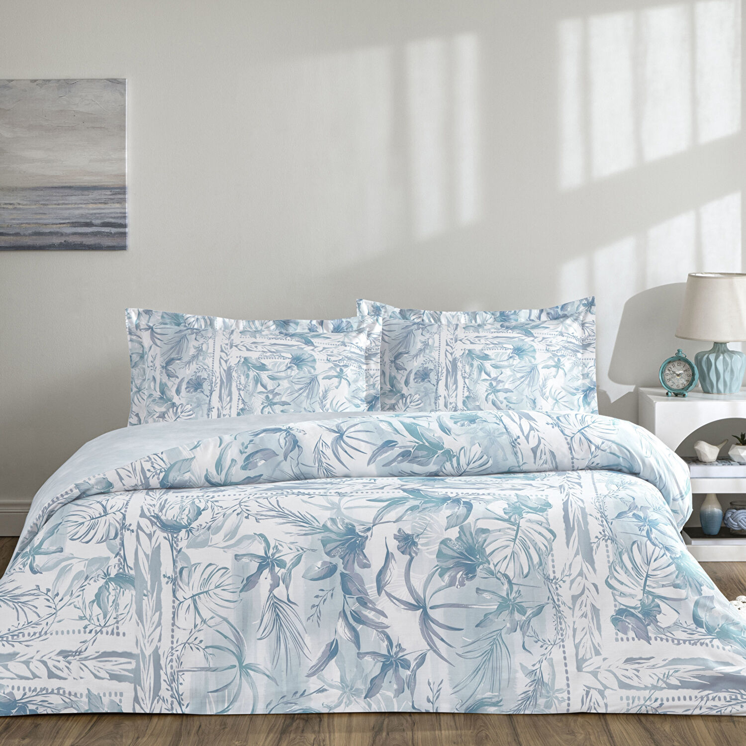 Taç Velora Saten Çift Kişilik Nevresim Takımı Mavi