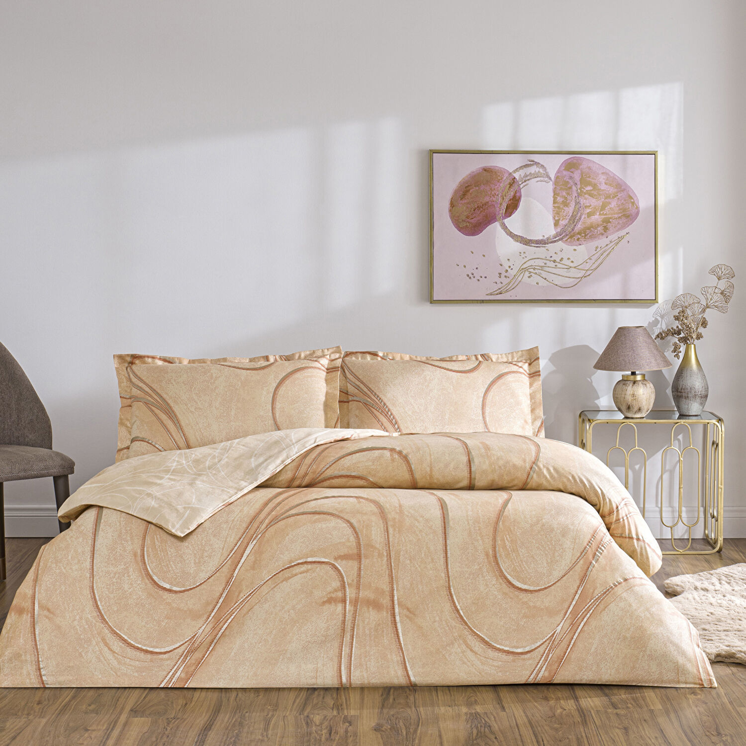 Taç Elisandra Saten Çift Kişilik Nevresim Takımı Bakır