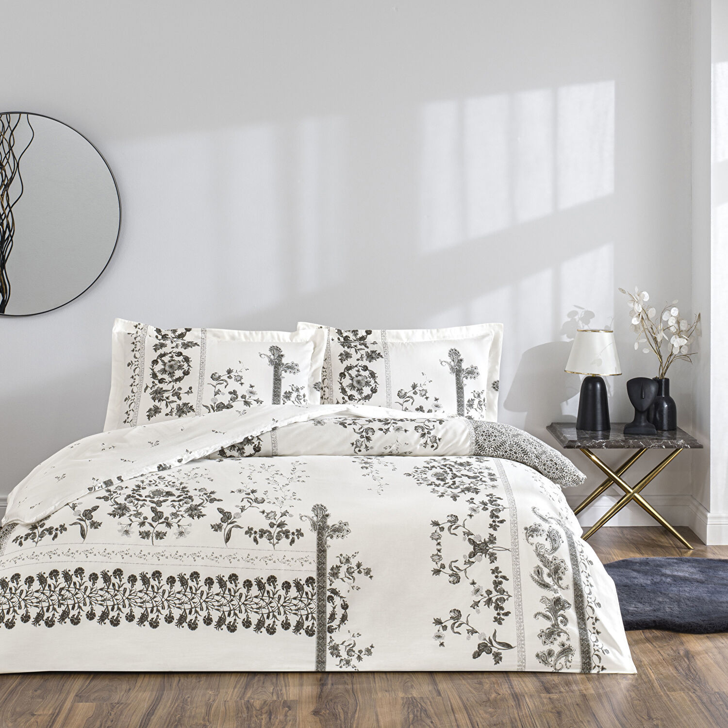 Taç Clymena Saten Çift Kişilik Nevresim Takımı Beyaz