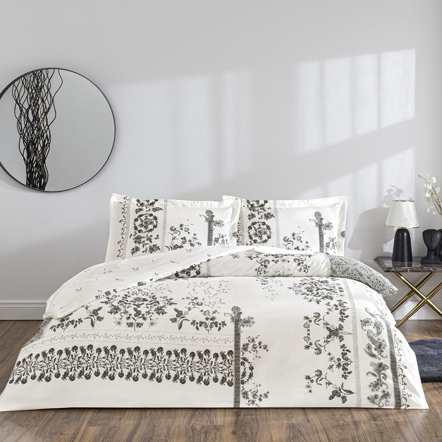 Taç Clymena Saten Çift Kişilik Nevresim Takımı Beyaz