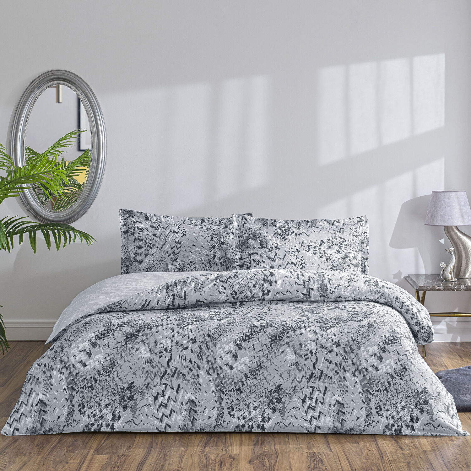 Taç Ornıva Saten Çift Kişilik Nevresim Takımı Gri