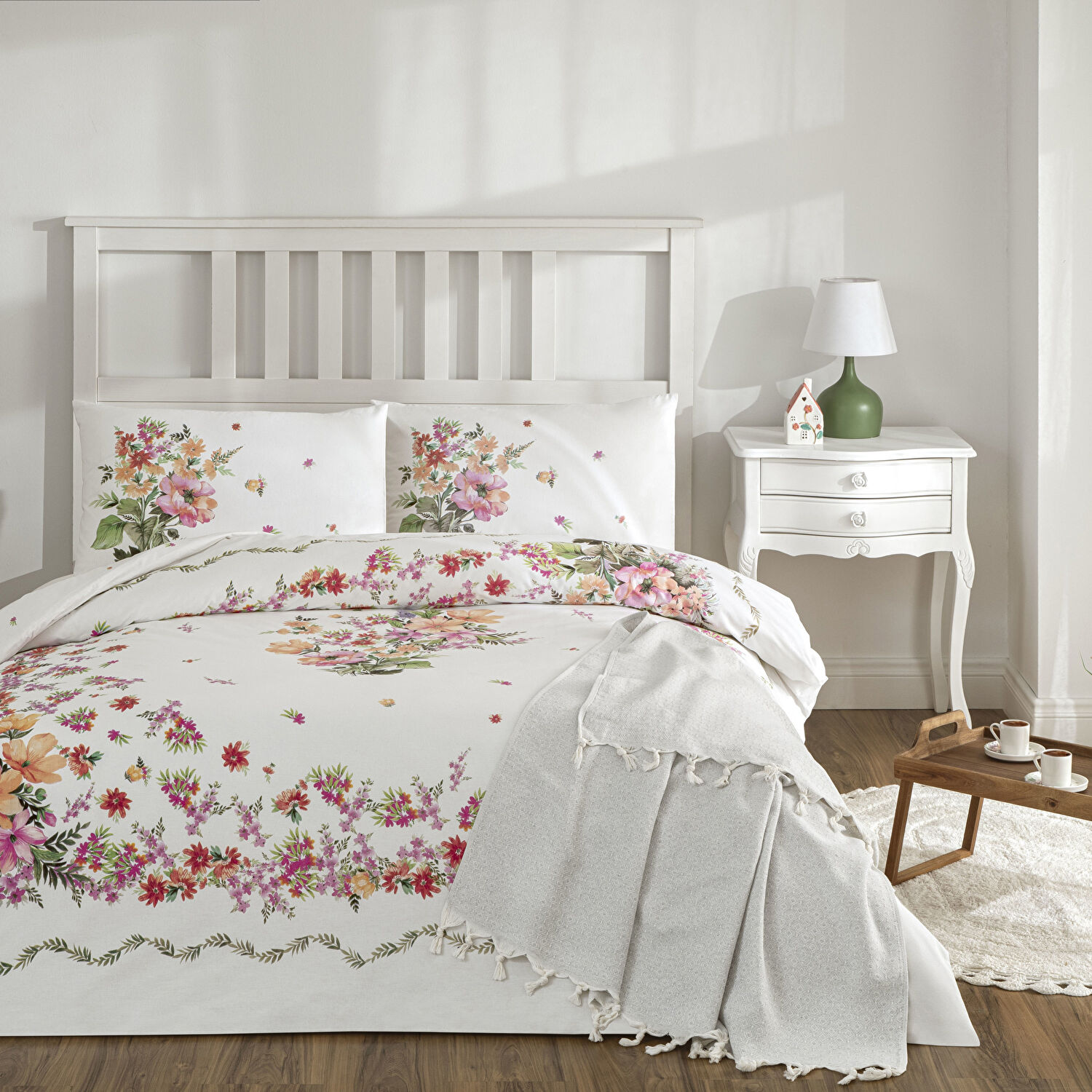 Taç Petunia Ranforce Çift Kişilik Throwlu Nevresim Takımı Pembe