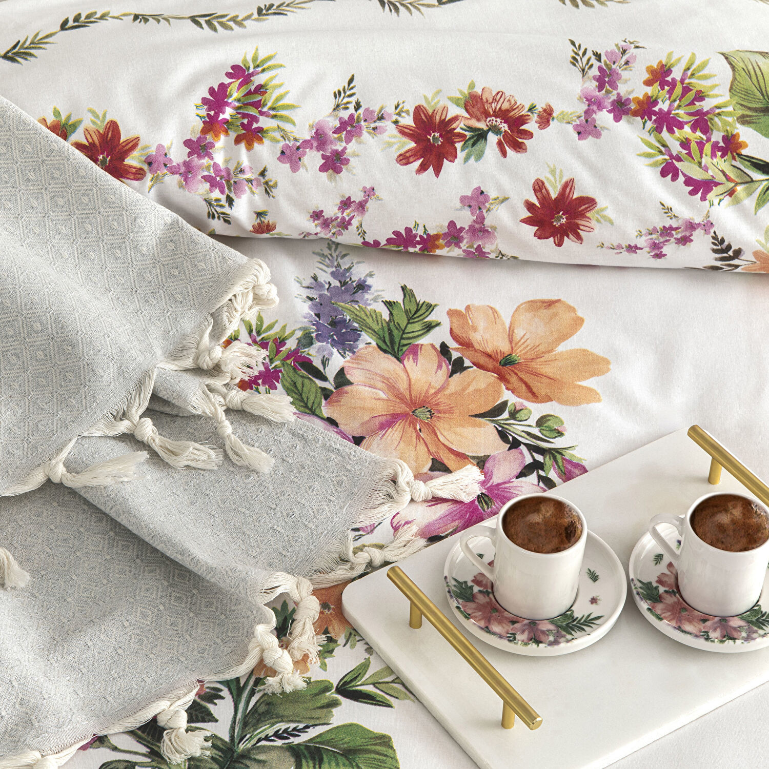 Taç Petunia Ranforce Çift Kişilik Throwlu Nevresim Takımı Pembe