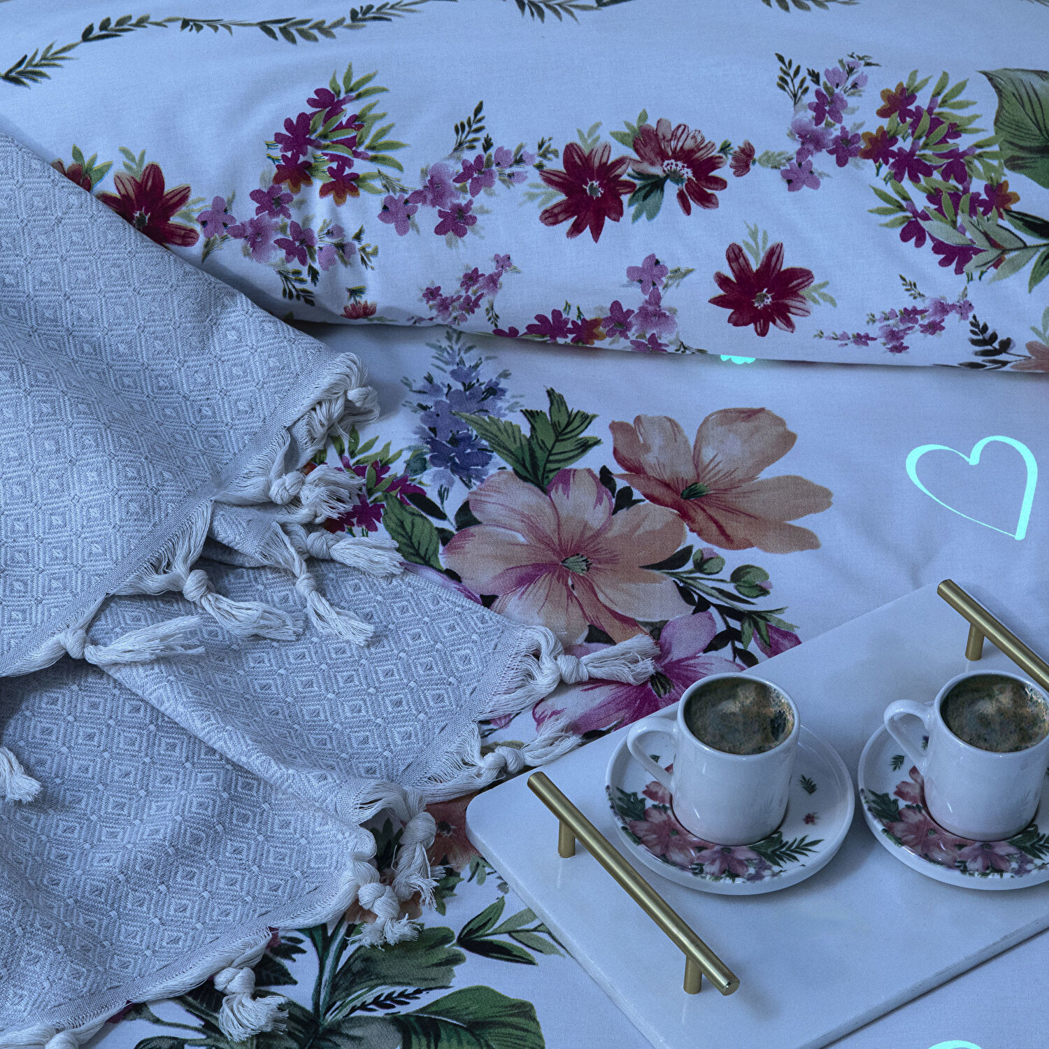 Taç Petunia Ranforce Çift Kişilik Throwlu Nevresim Takımı Pembe