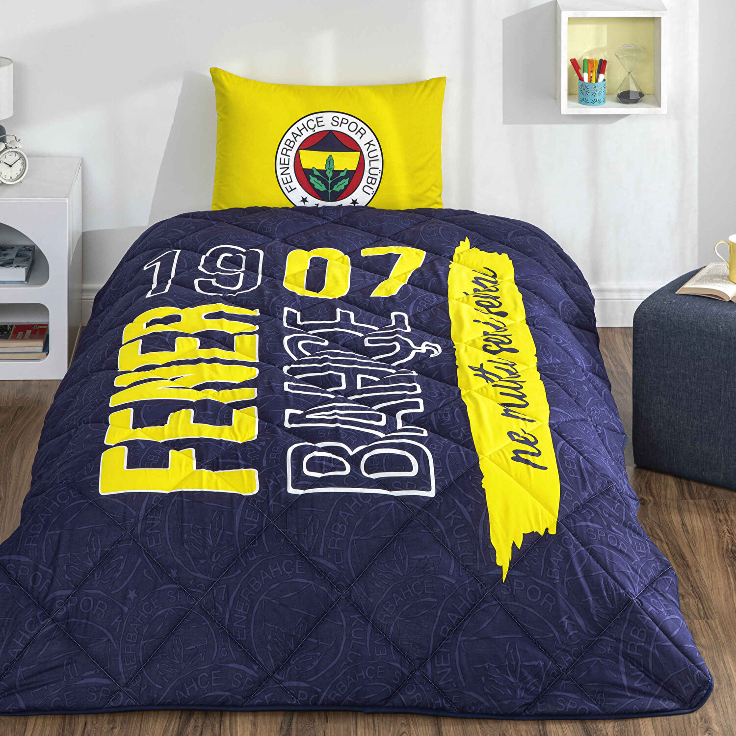 Taç Lisanslı Fenerbahçe Şanlı Kanarya Pamuk Tek Kişilik Yorgan Seti
