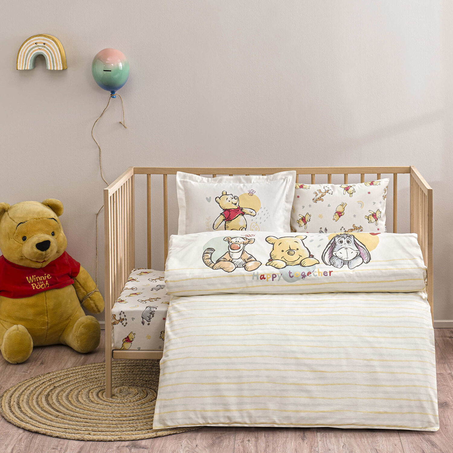 Taç Lisanslı Disney Winnie The Pooh Happy Baby Pamuk Bebek Nevresim Takımı