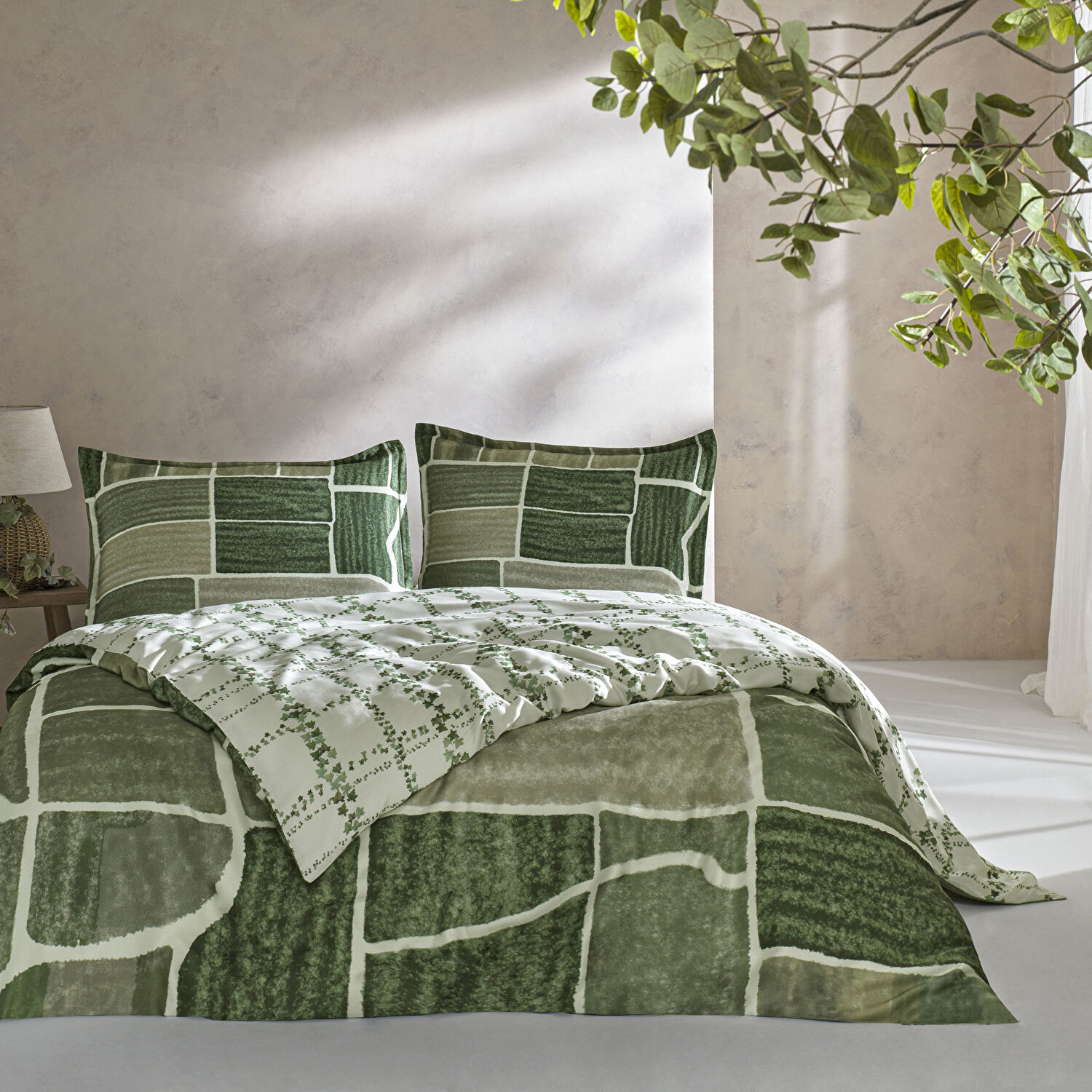 Taç Reborn Lumea Bambu Çift Kişilik Nevresim Takımı Yeşil