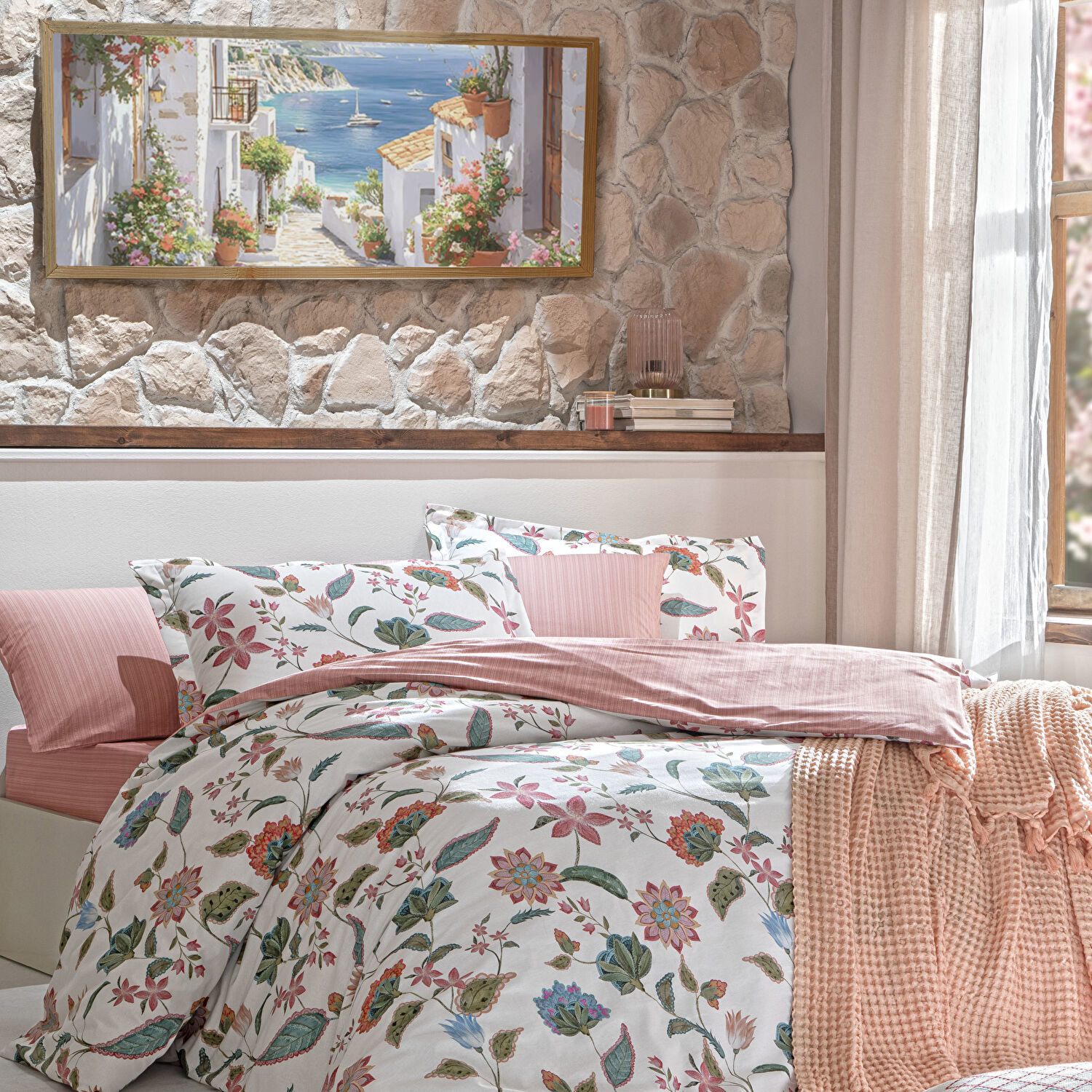 Taç Butik Soleıl Pamuk Çift Kişilik Çarşaf Pudra