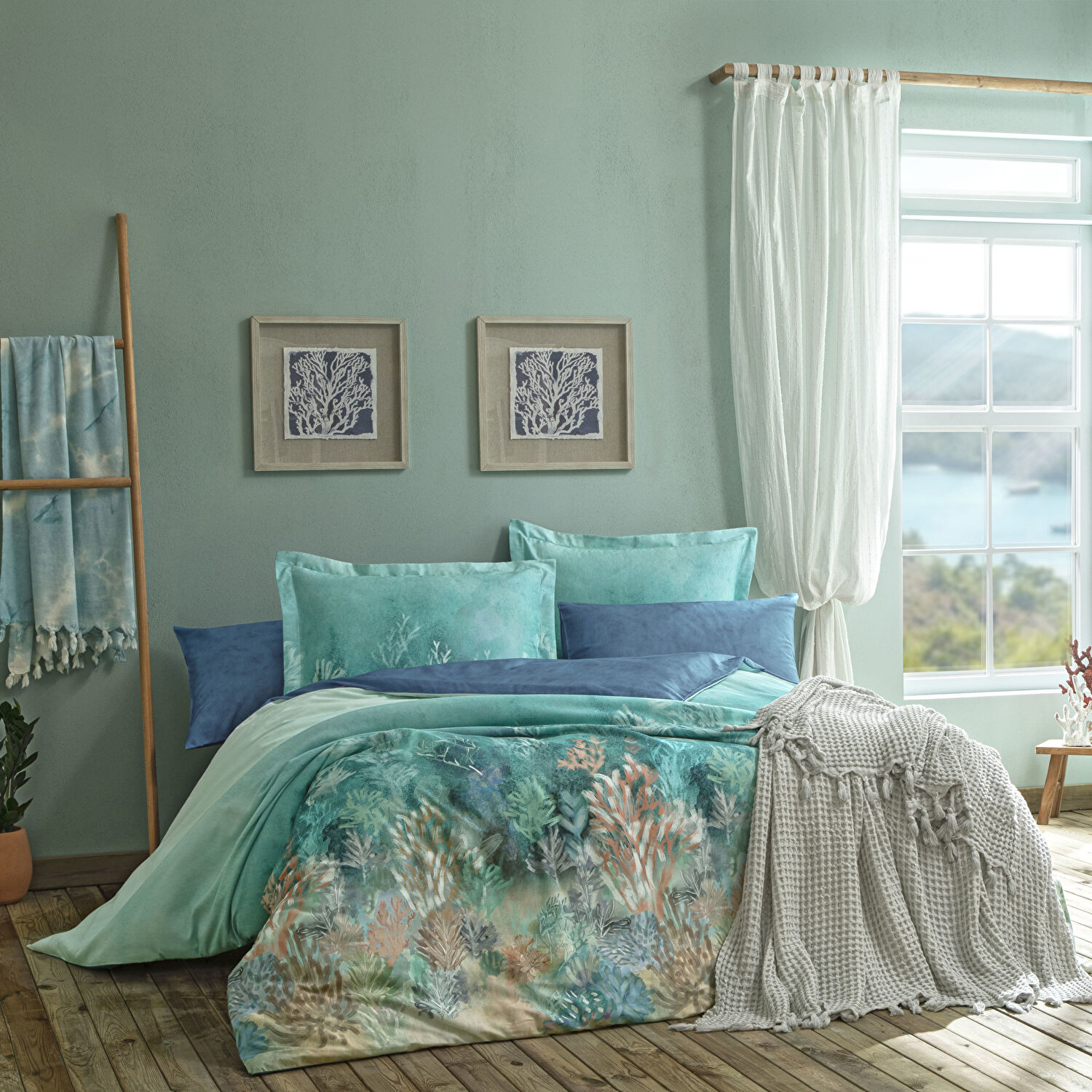 Taç Butik Marıs Pamuk Yastık Kılıfı Mavi