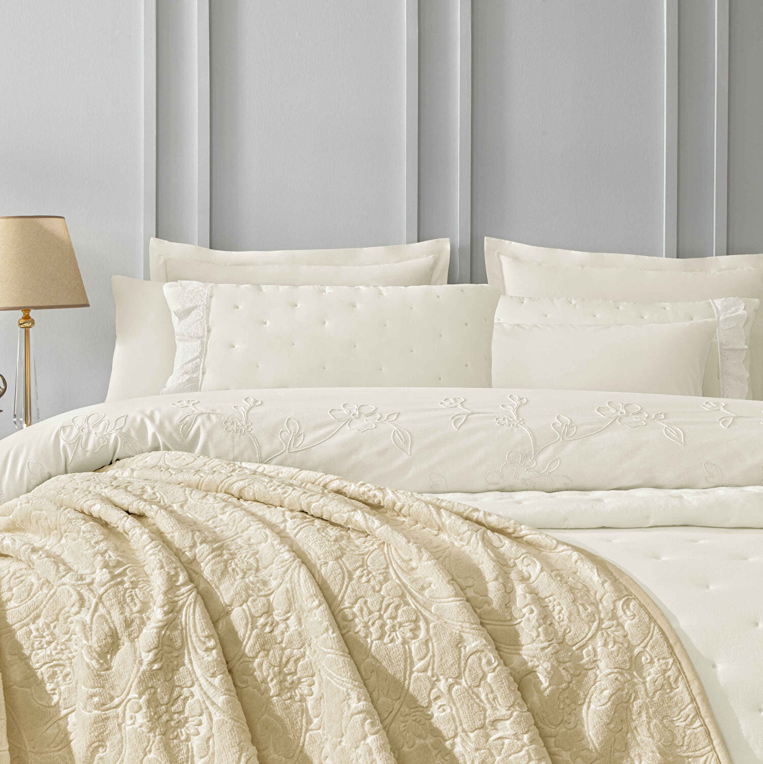 Taç Calantha 3lü Çeyiz Seti Ekru