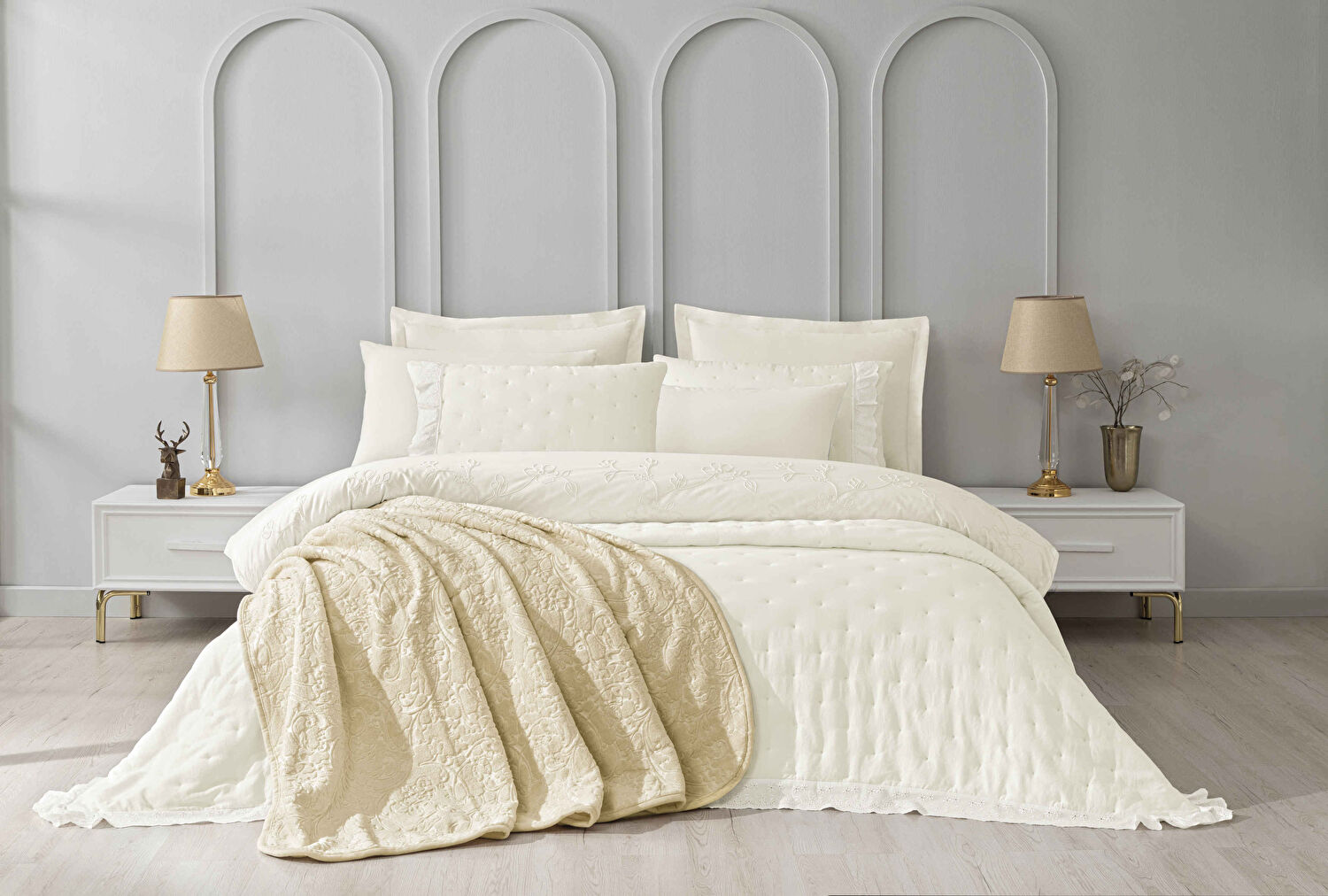 Taç Calantha 3lü Çeyiz Seti Ekru