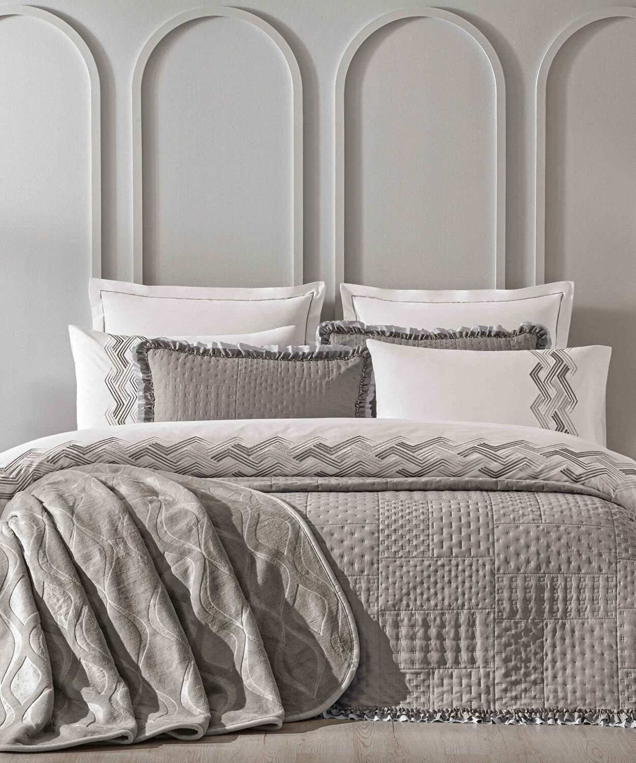 Taç Amara 3lü Çeyiz Seti Gri