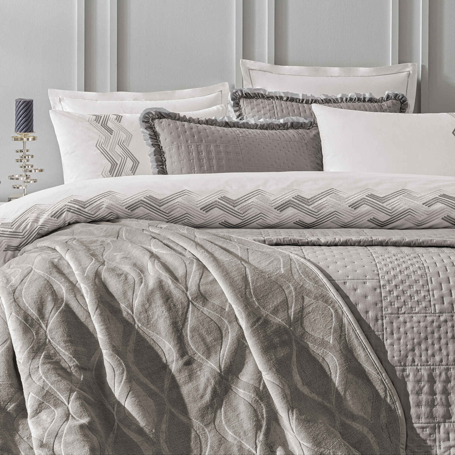 Taç Amara 3lü Çeyiz Seti Gri