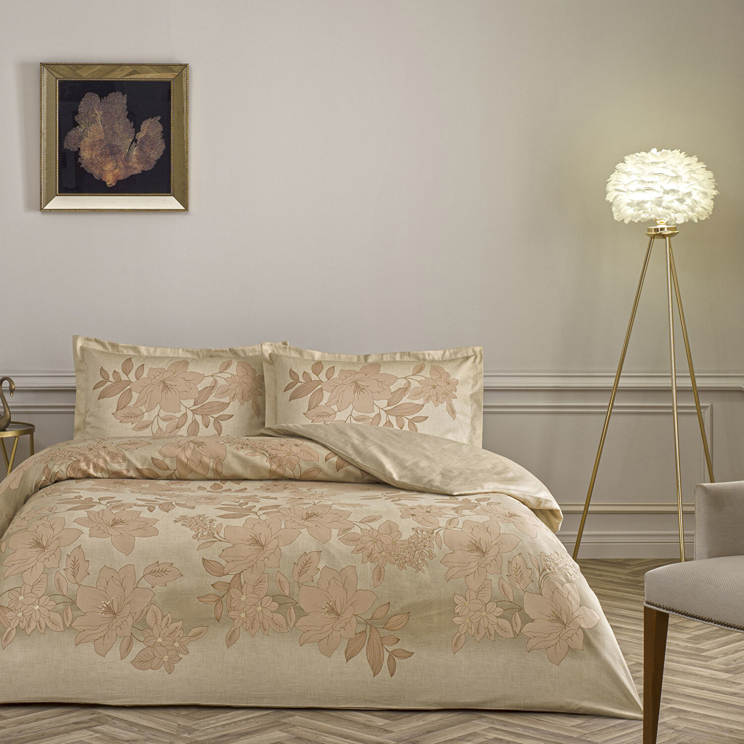 Taç Aurix Saten Çift Kişilik Nevresim Takımı Bej