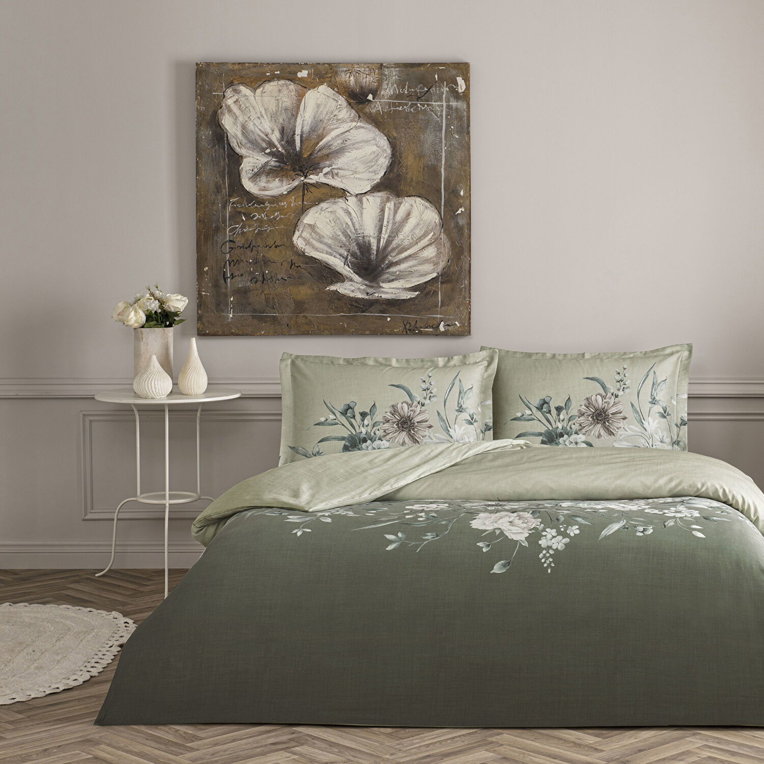 Taç Nurell Saten Çift Kişilik Nevresim Takımı Gri