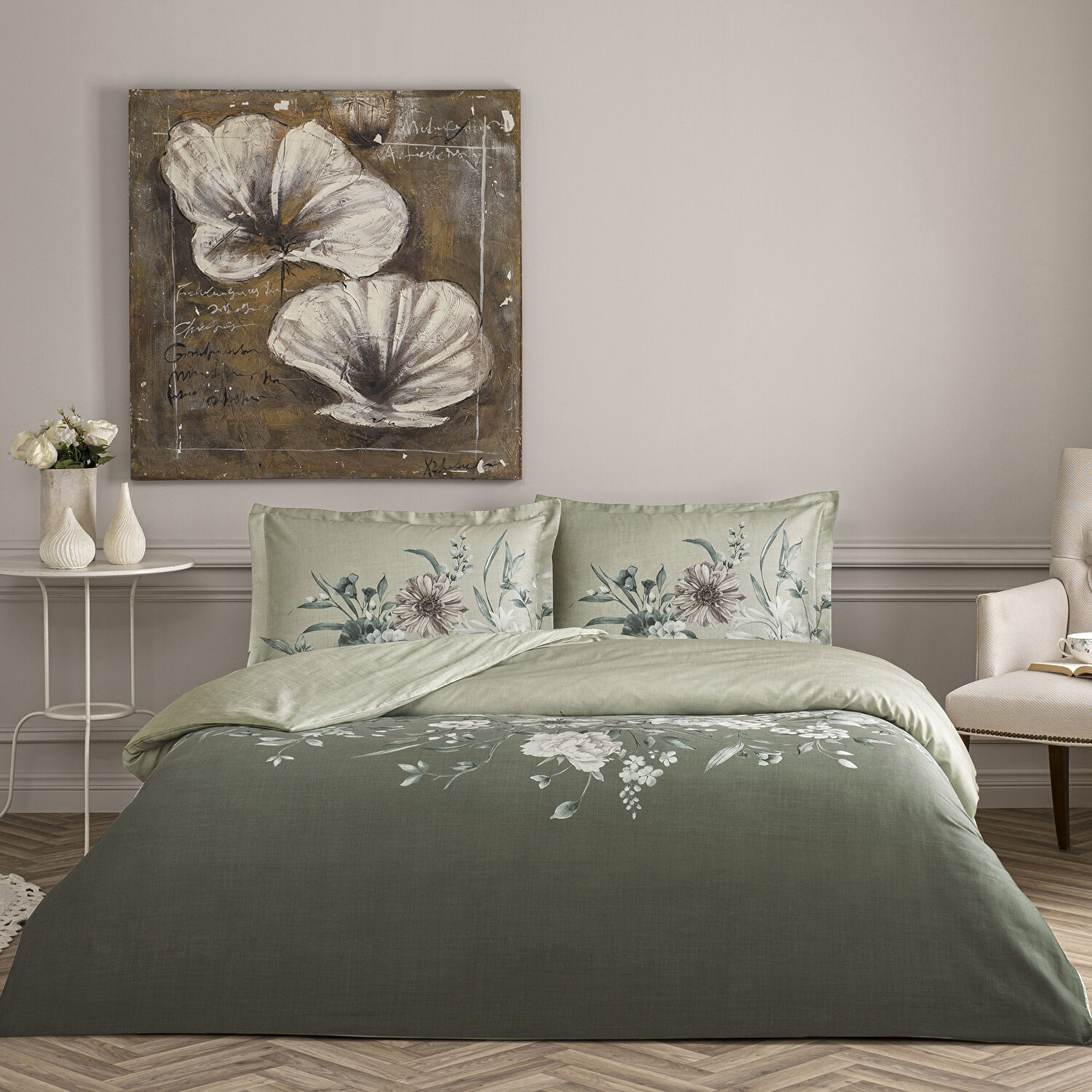 Taç Nurell Saten Çift Kişilik Nevresim Takımı Gri