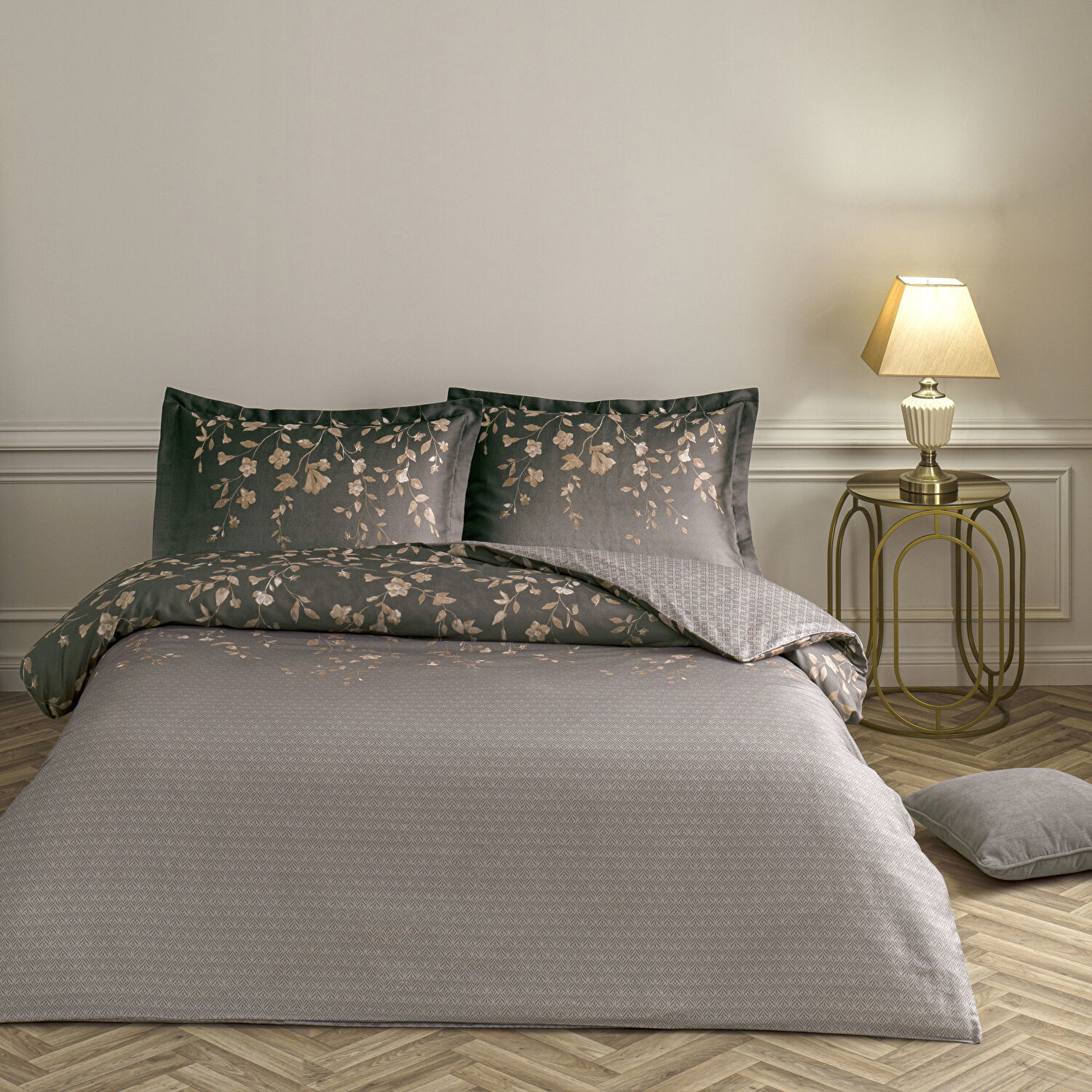 Taç Elaris Saten Çift Kişilik Nevresim Takımı Vizon