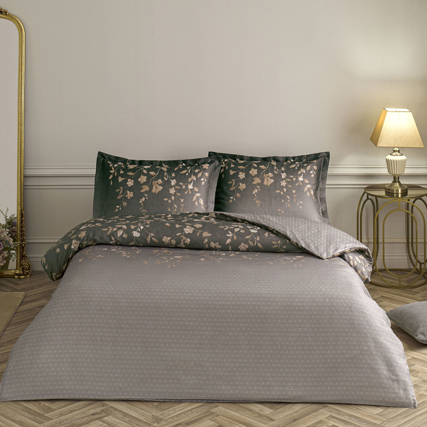 Taç Elaris Saten Çift Kişilik Nevresim Takımı Vizon