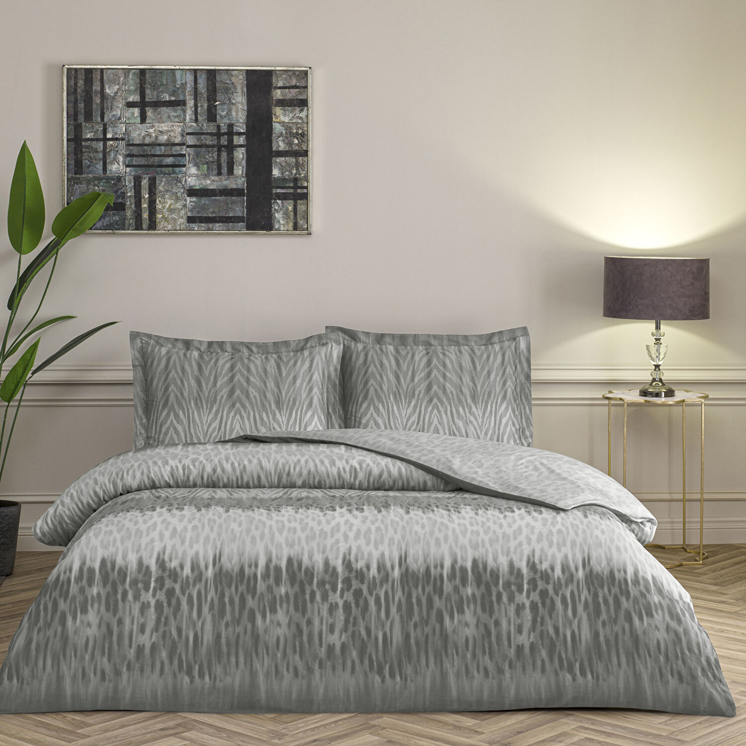 Taç Zavora Saten Çift Kişilik Nevresim Takımı Antrasit