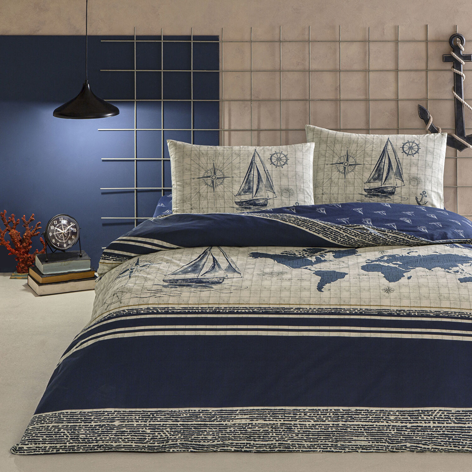 Taç Muna Ranforce Çift Kişilik Nevresim Takımı Lacivert