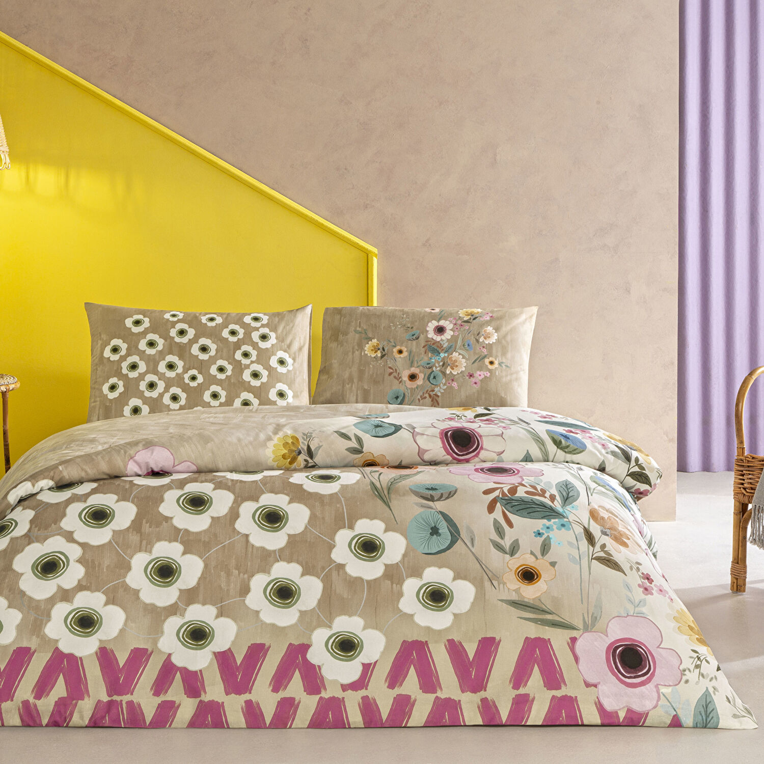 Taç Blyss Ranforce Çift Kişilik Nevresim Takımı Bej