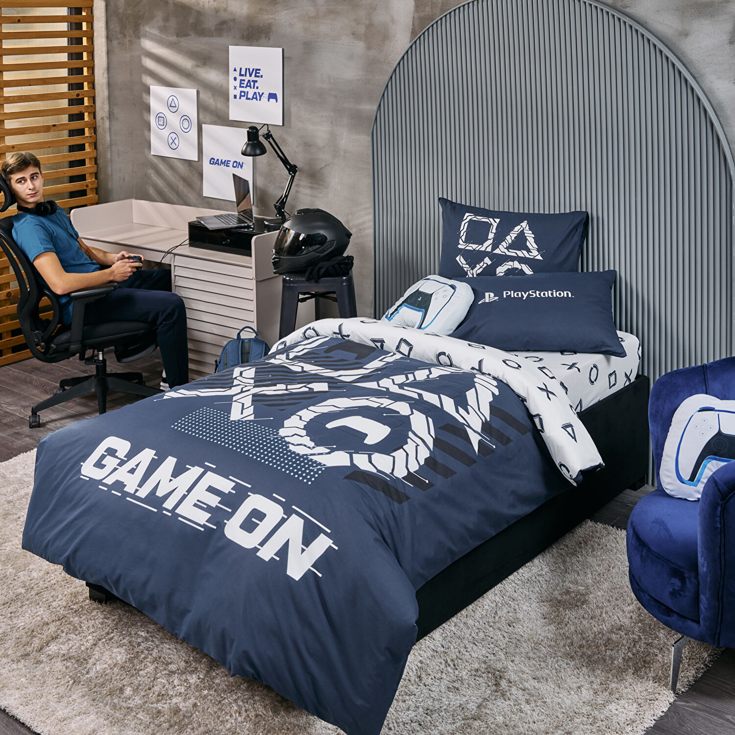 Taç Lisanslı Playstation Game on Tek Kişilik Pamuk Nevresim Takımı 100