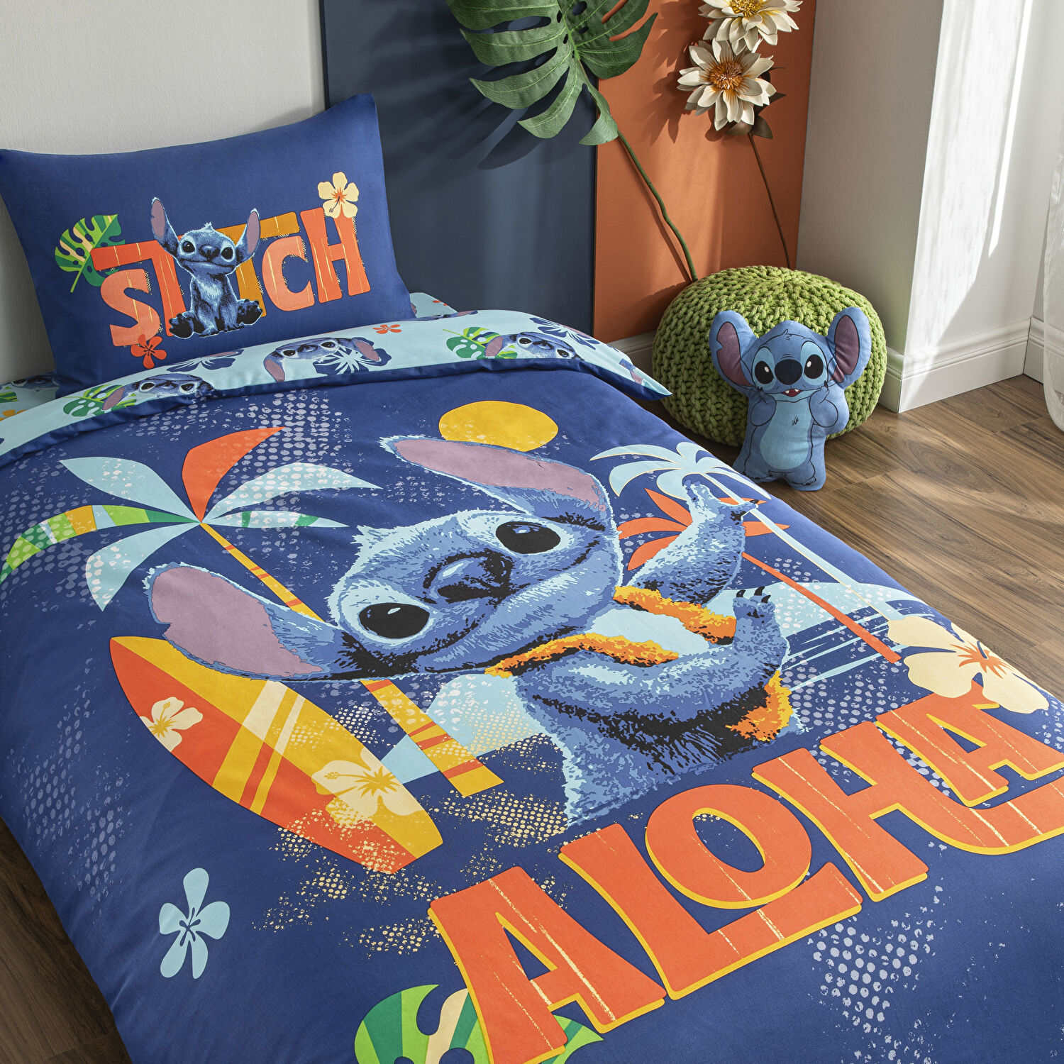 Taç Lisanslı Disney Stitch Aloha Tek Kişilik Pamuk Nevresim Takımı 100