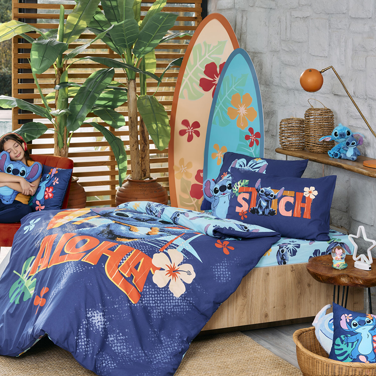 Taç Lisanslı Disney Stitch Aloha Tek Kişilik Pamuk Nevresim Takımı 100