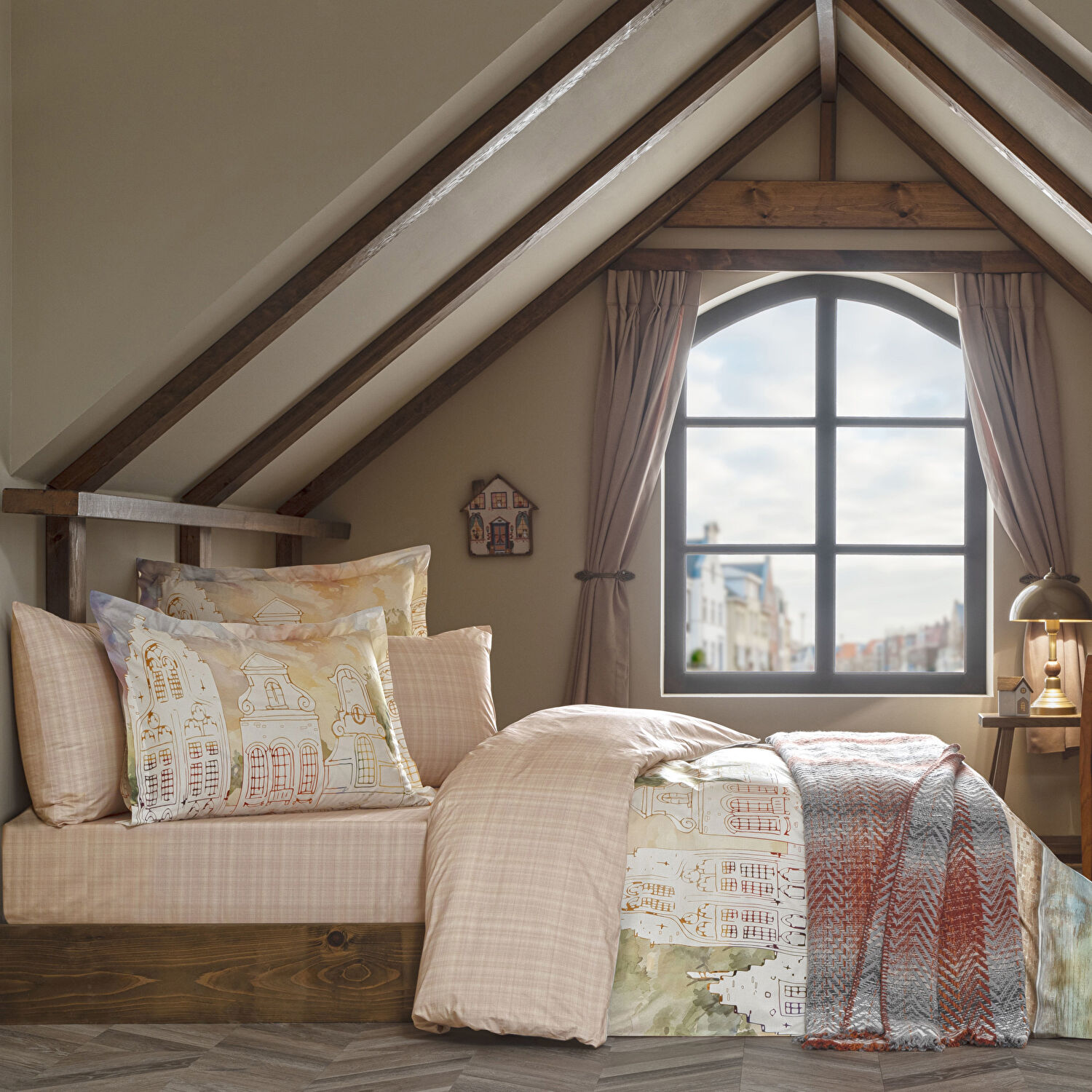 Taç Butik Liora Pamuk Percale Çarşaf Çift Kişilik Somon