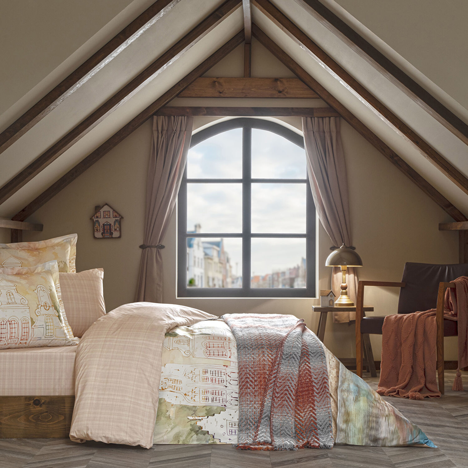 Taç Butik Liora Pamuk Percale Çarşaf Çift Kişilik Somon