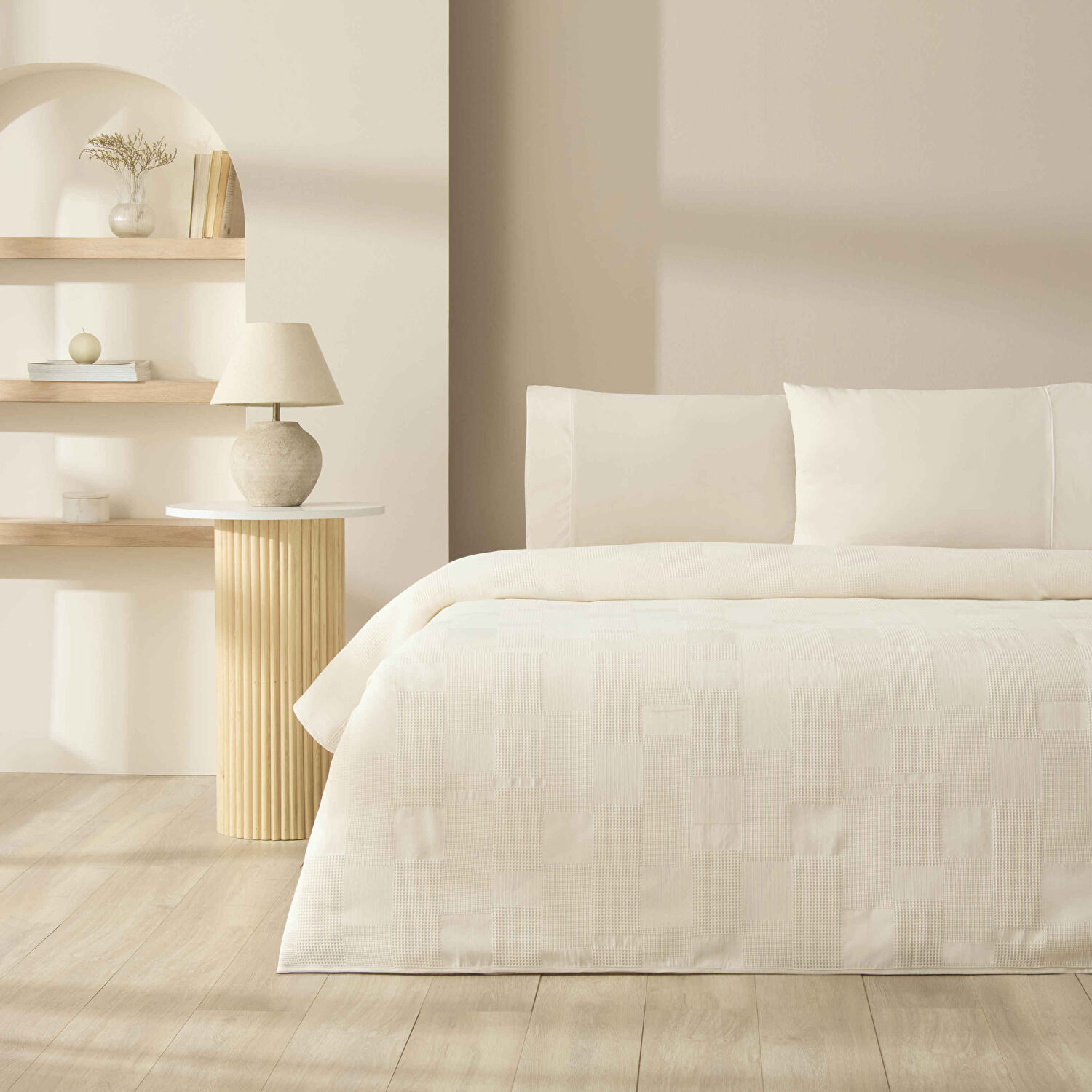 Taç Jakar Alvora Tek Kişilik Pike Takımı Ekru