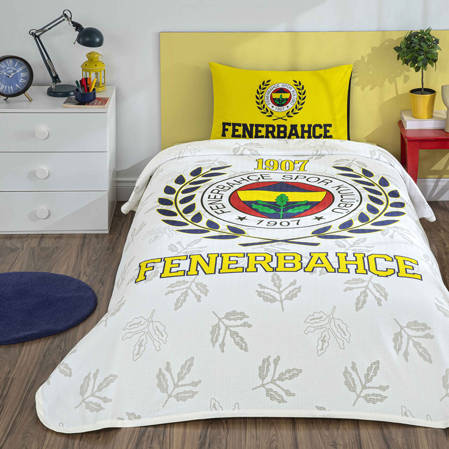 Taç Lisanslı Fenerbahçe Palamut Tek Kişilik Pamuk Pike Takımı