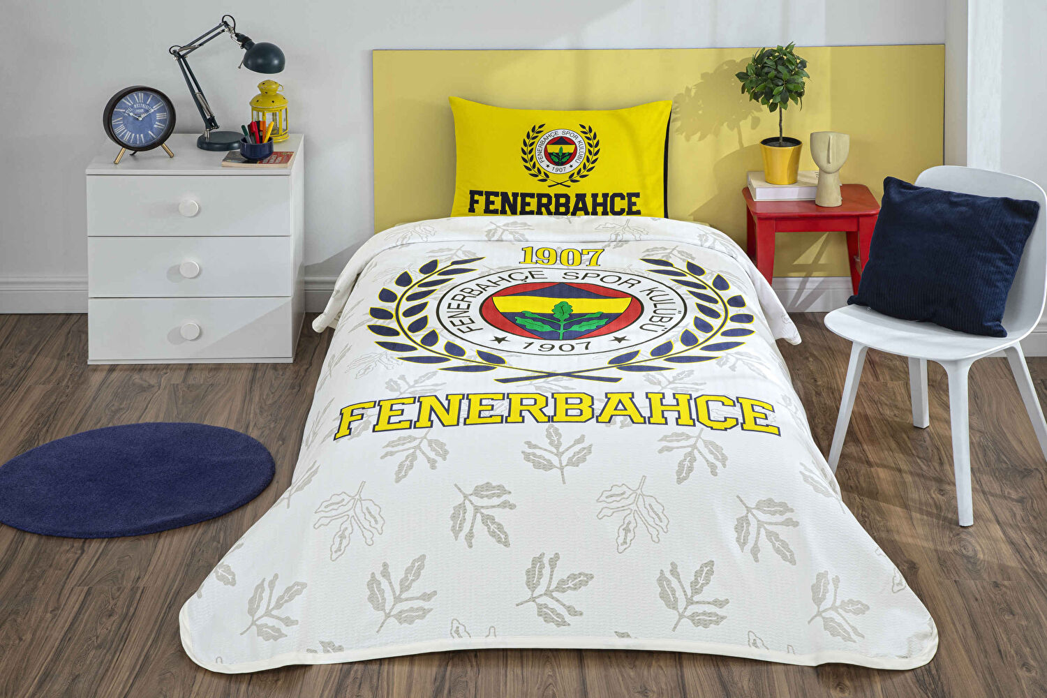 Taç Lisanslı Fenerbahçe Palamut Tek Kişilik Pamuk Pike Takımı