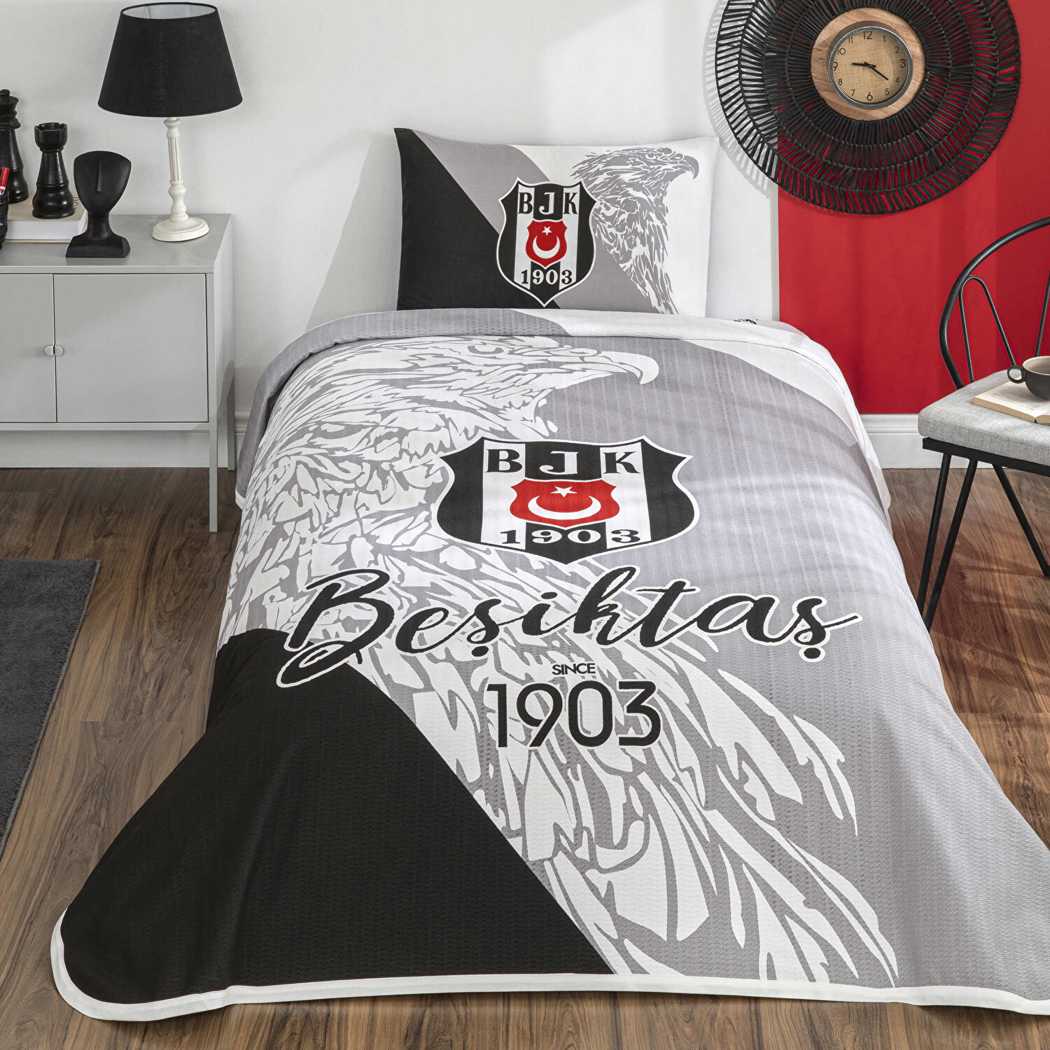 Taç Lisanslı Beşiktaş Since 1903 Tek Kişilik Pamuk Pike Takımı