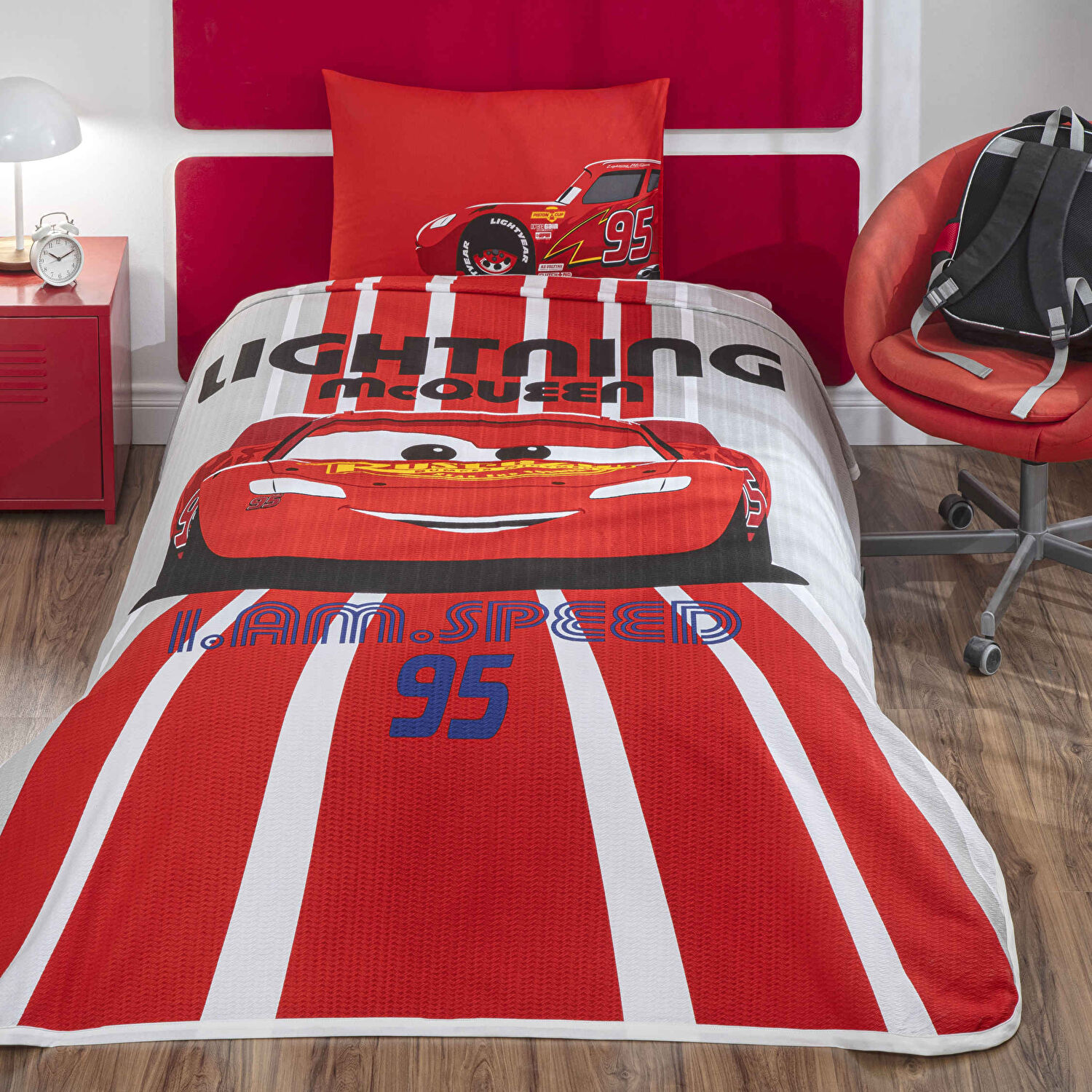 Taç Lisanslı Disney Cars Lightning Tek Kişilik Pamuk Pike Takımı